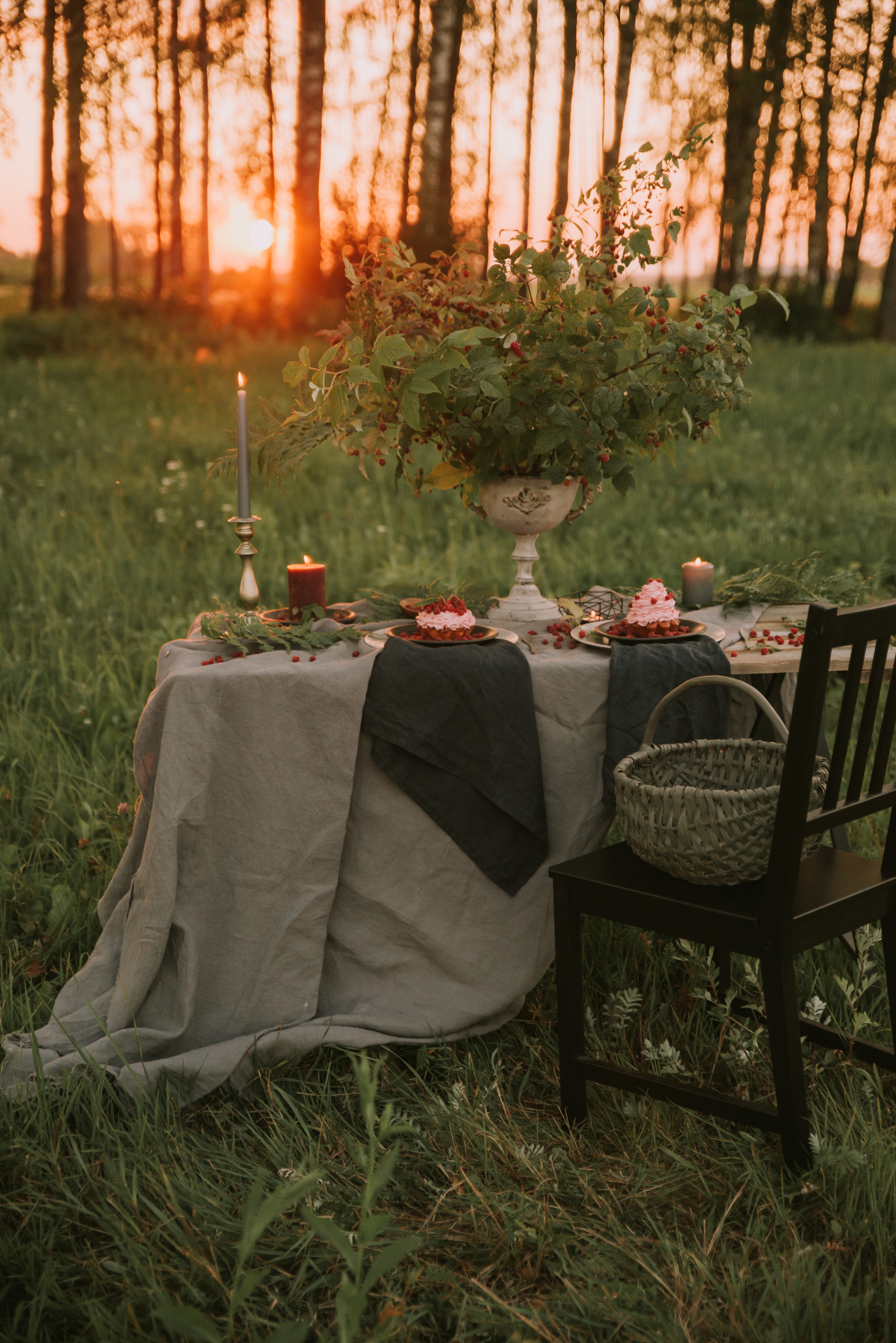 sunset, nature, miscellanea, miscellaneous, chair, table, romance