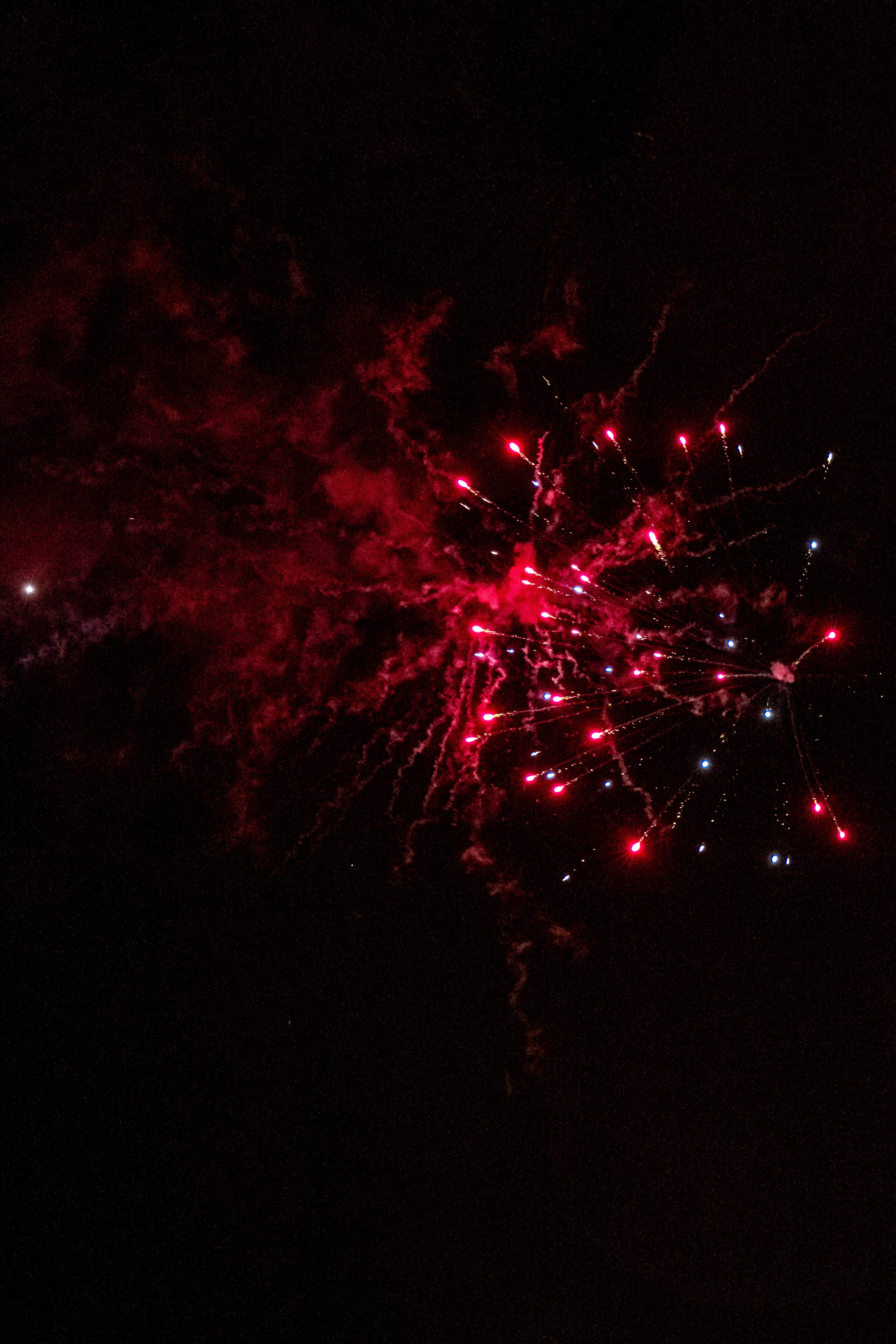 red, smoke, dark, holidays, night, sparks, fireworks, firework