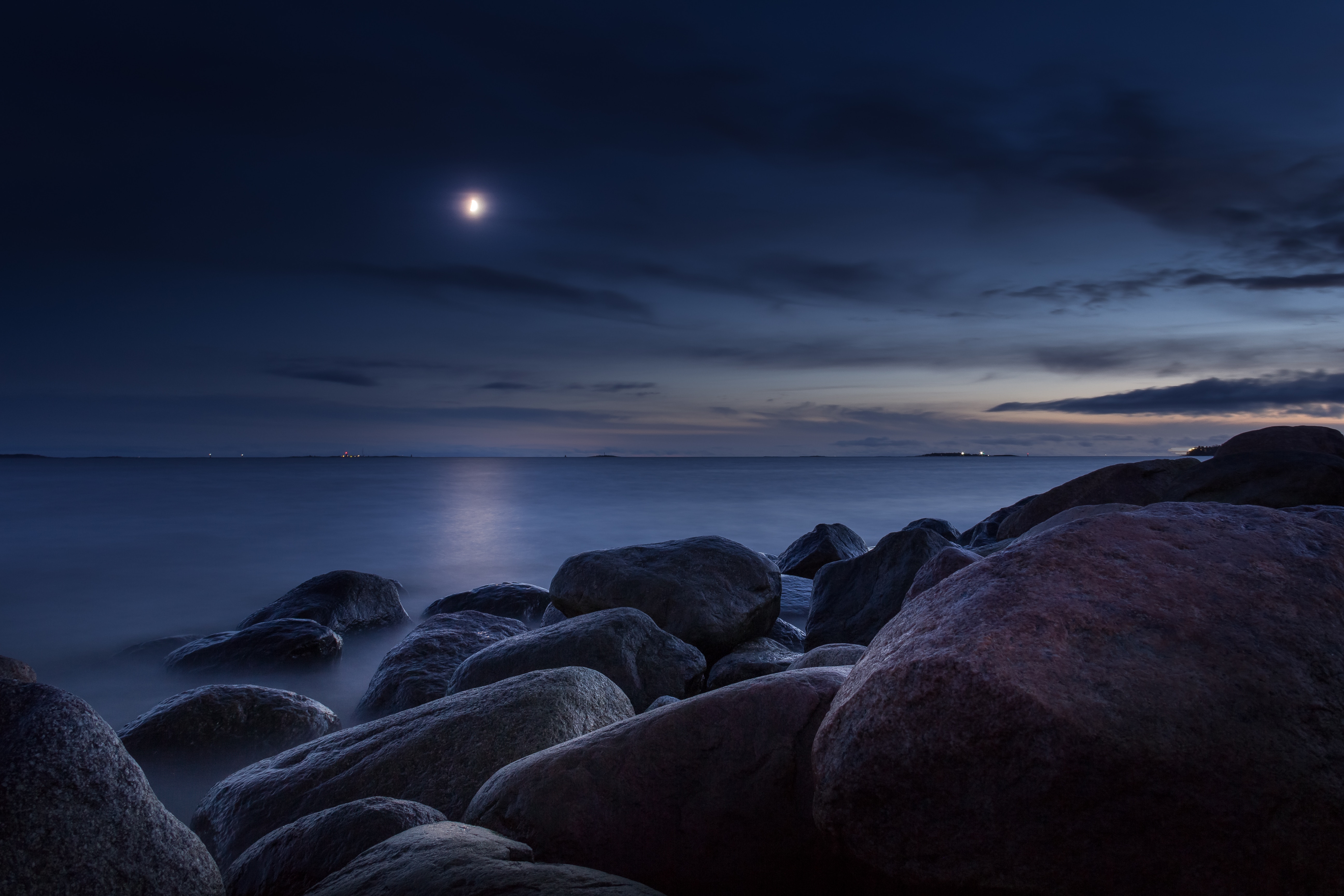 sea, moon, nature, shine Night HQ Background Images