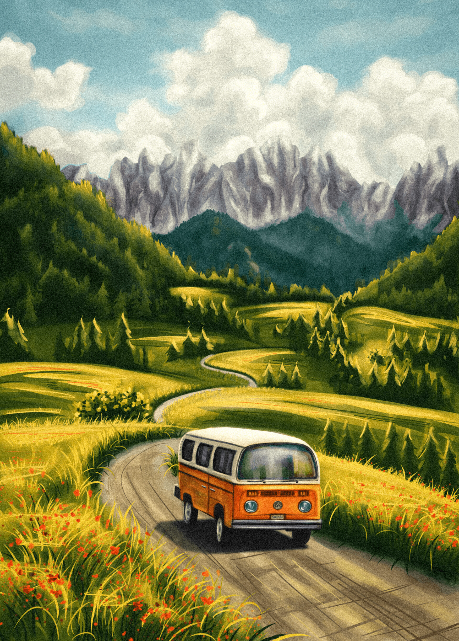 art, van, journey, summer, path download HD wallpaper