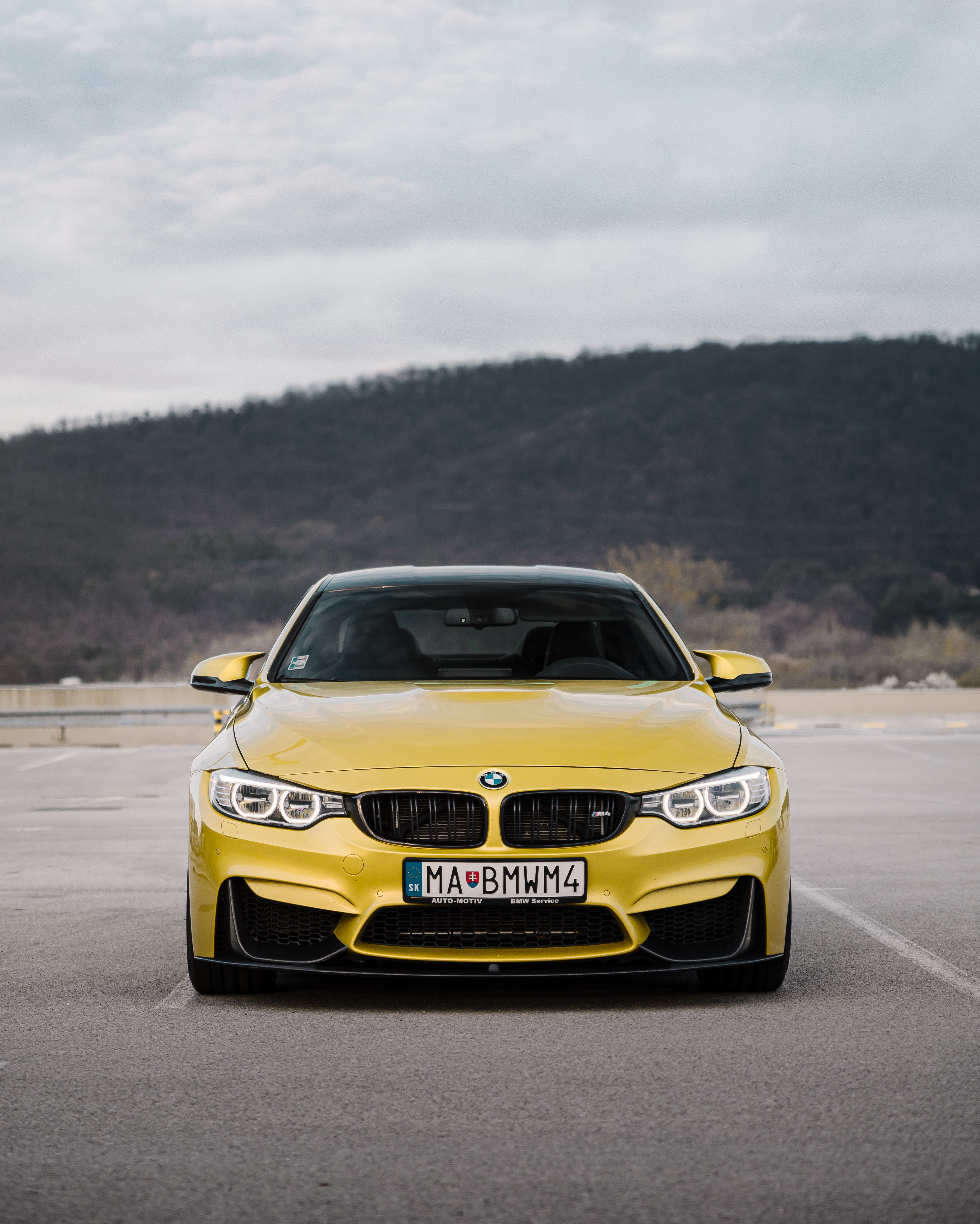 bmw, car, cars, front view, yellow, machine lock screen backgrounds