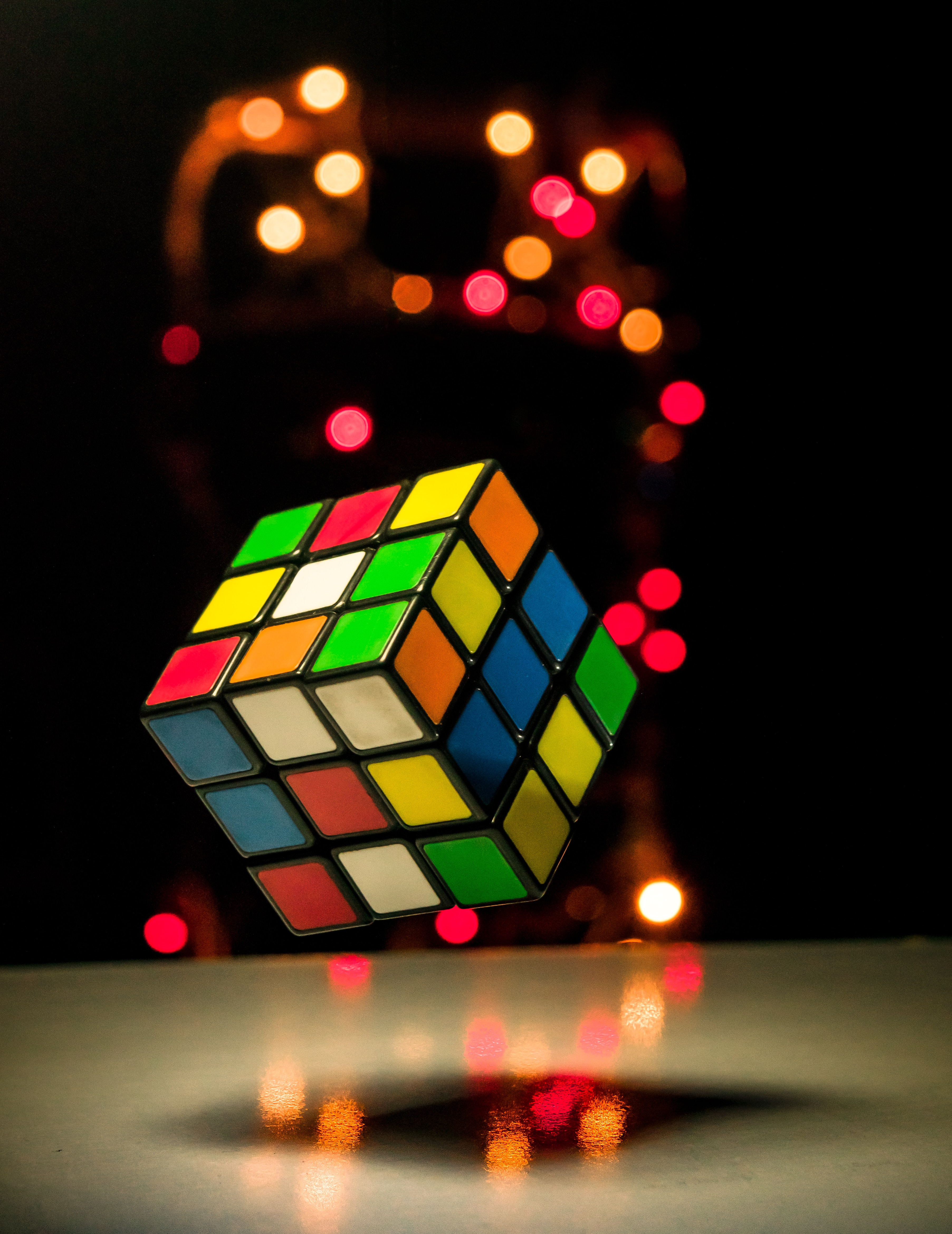 1080p pic rubik's cube, cube, lights, miscellanea