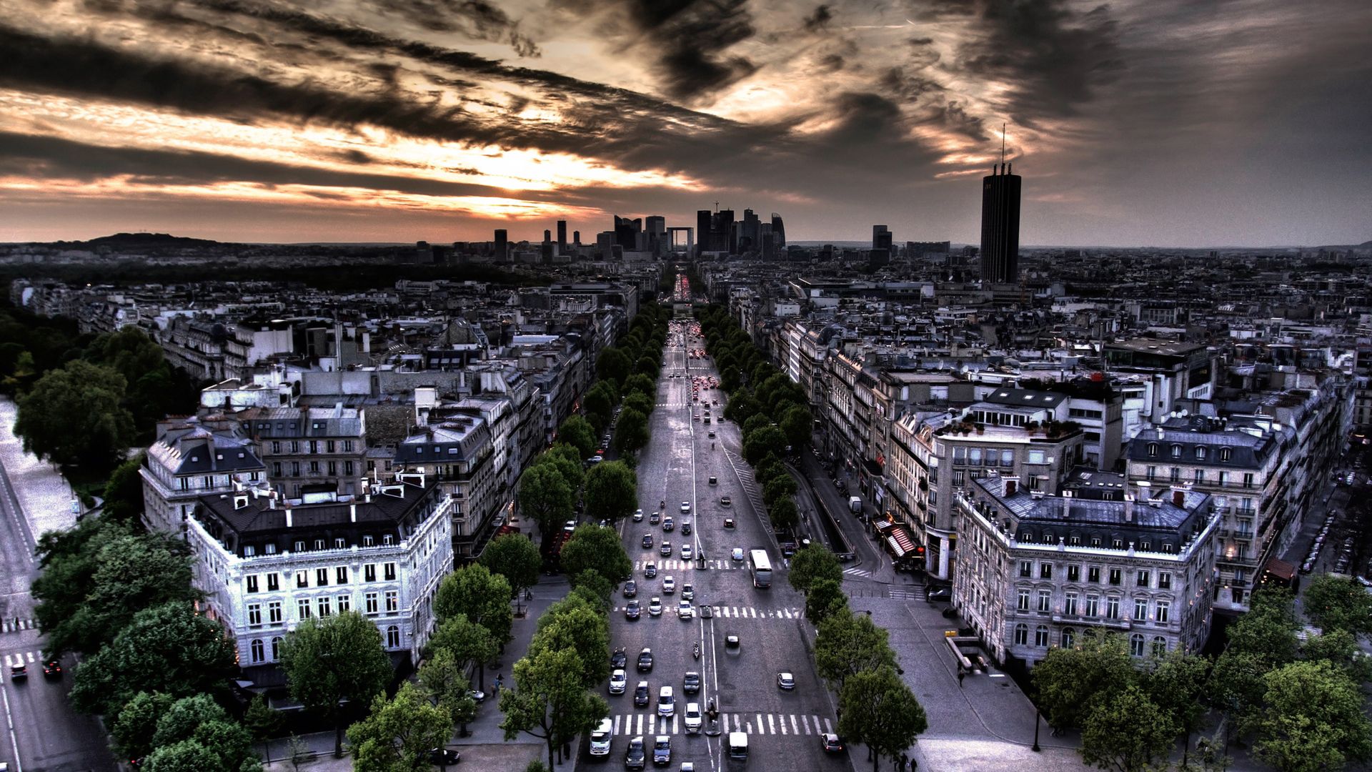 cities, paris, street, evening Full HD