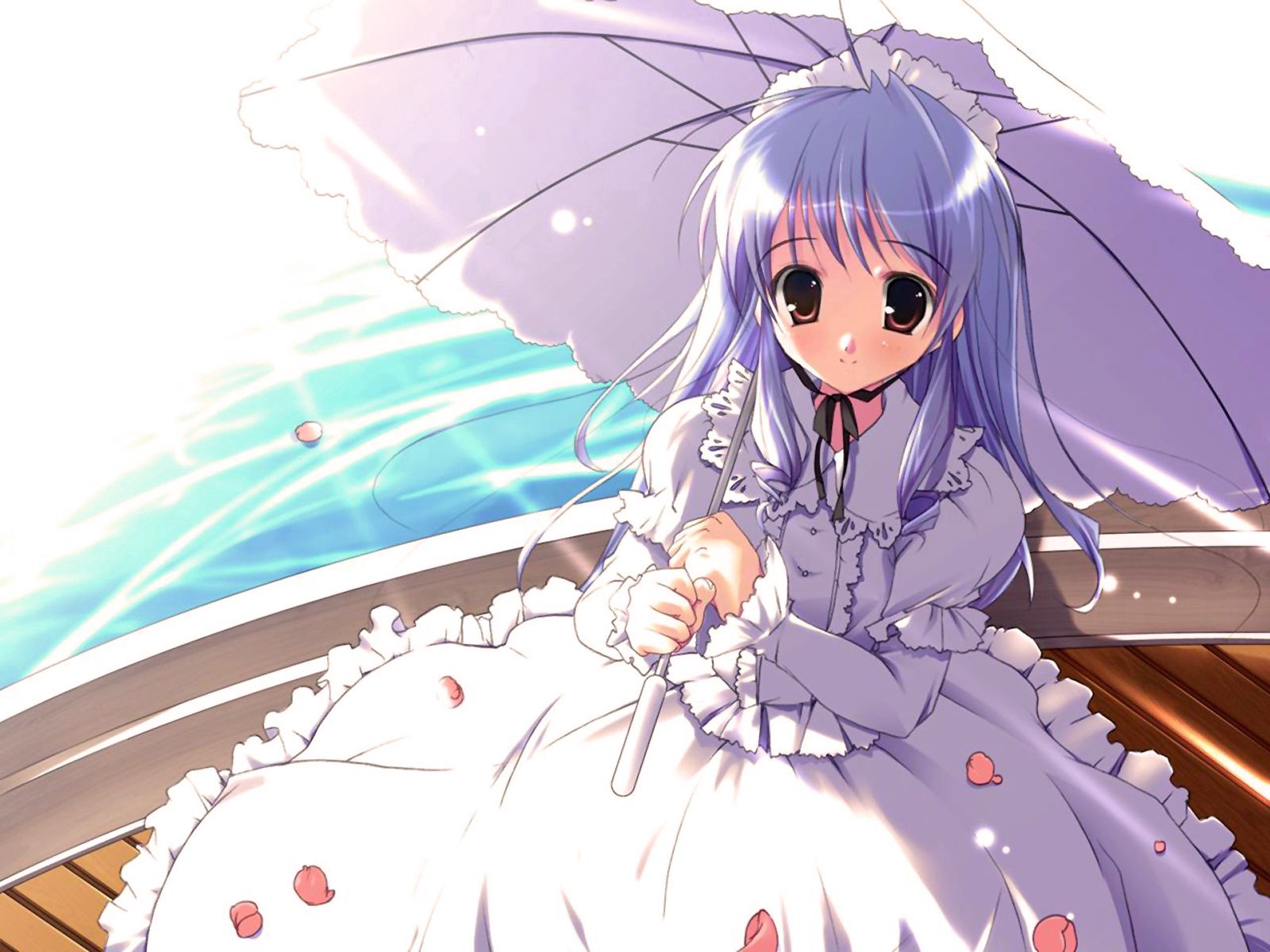 Phone Background umbrella, boat, anime, girl