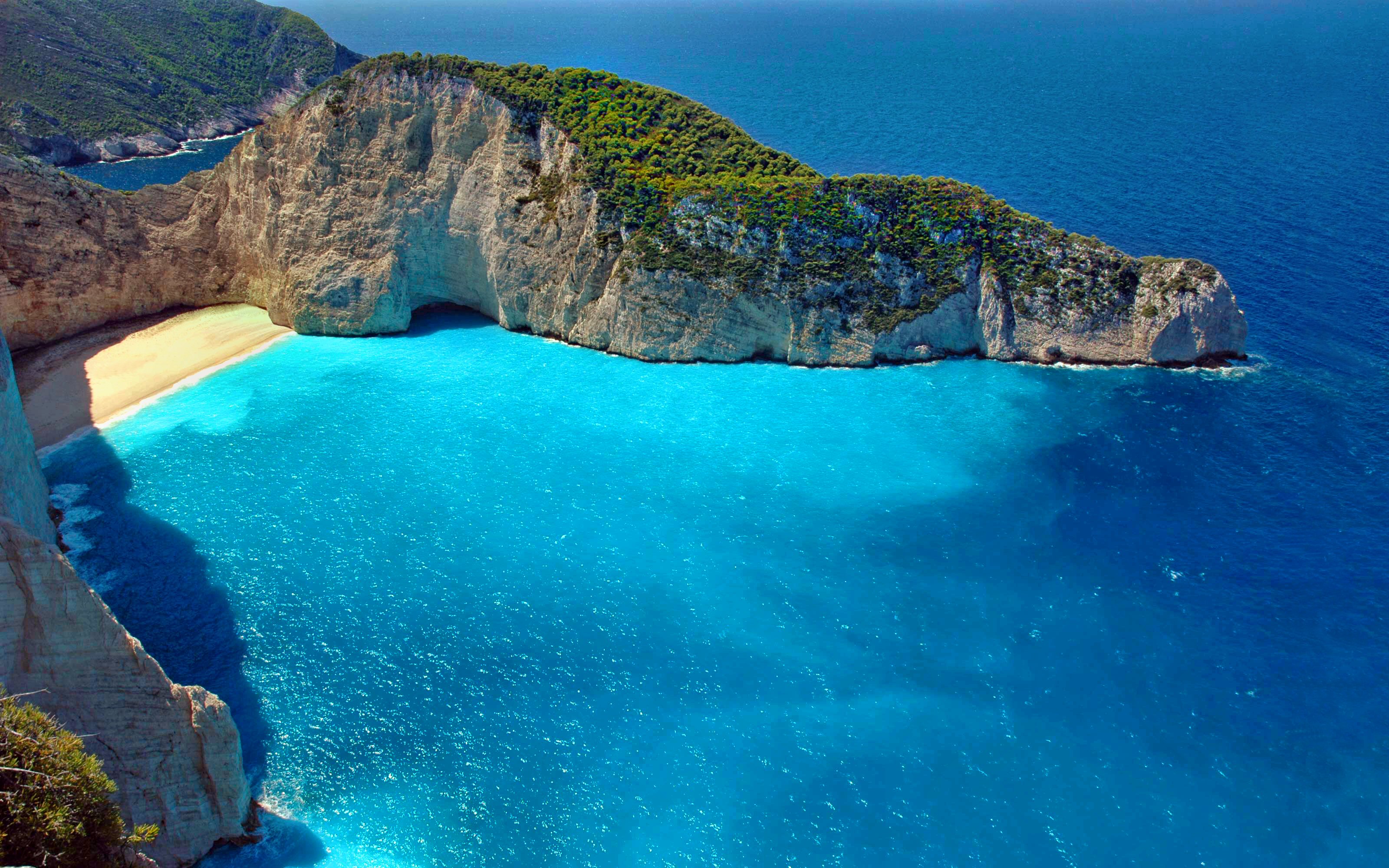 turquoise, beach, earth, cliff, scenic, zakynthos