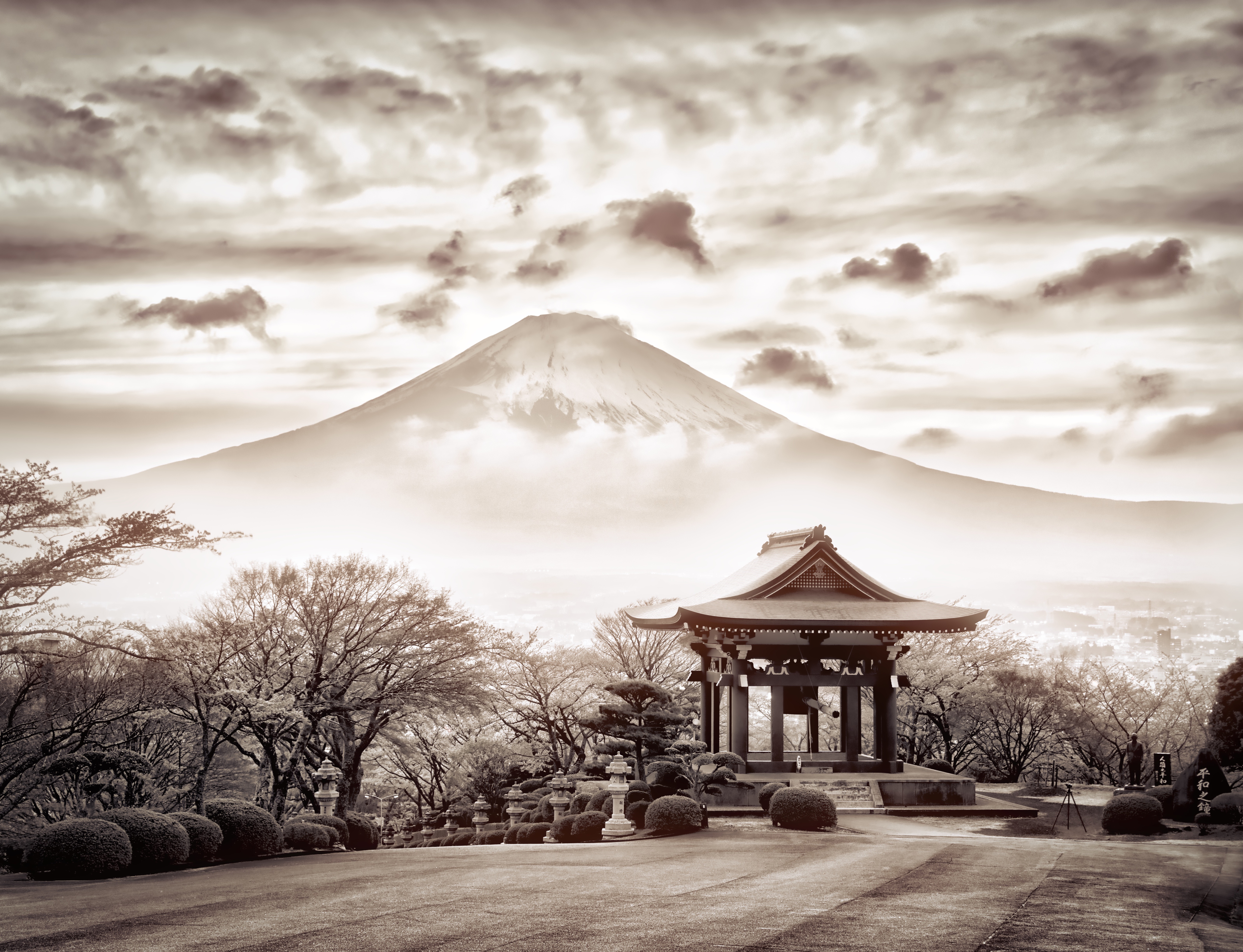 385371壁紙のダウンロード地球, 富士山, クラウド, 日本, セピア, 火山-スクリーンセーバーと写真を無料で
