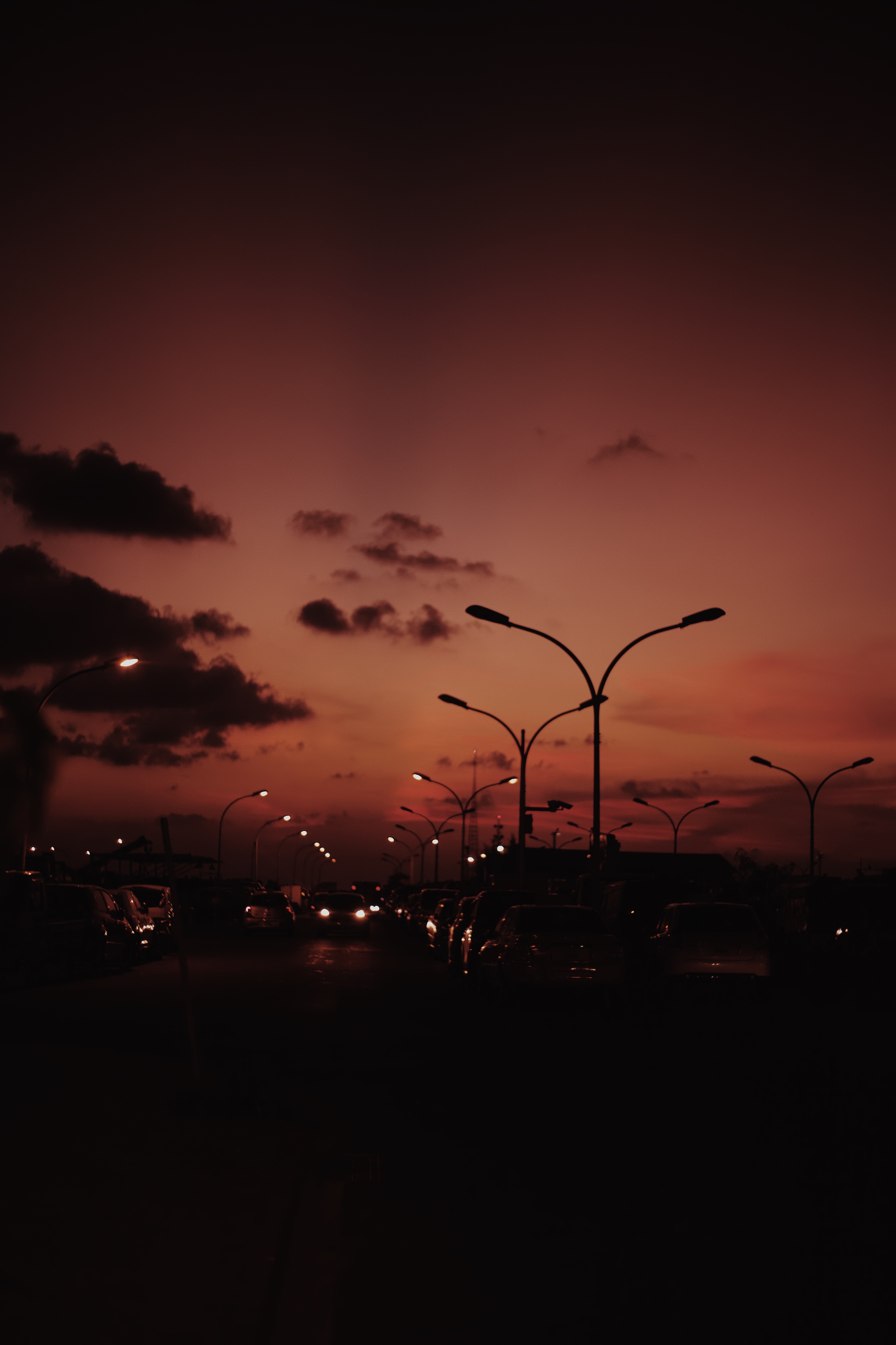 Lanterns night, road, dark, auto 8k Backgrounds