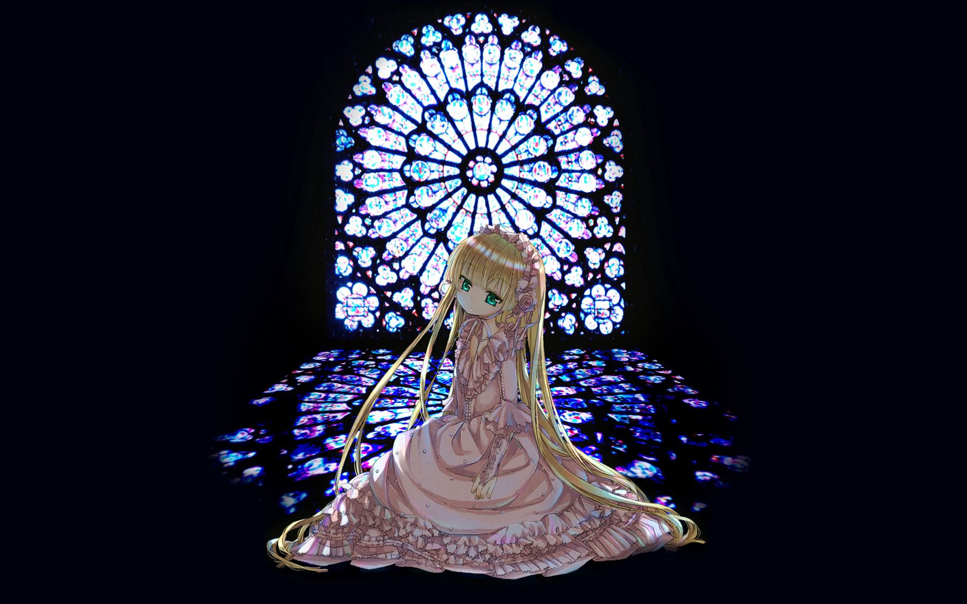Free HD girl, anime, window, dress, stained glass, curtain wall
