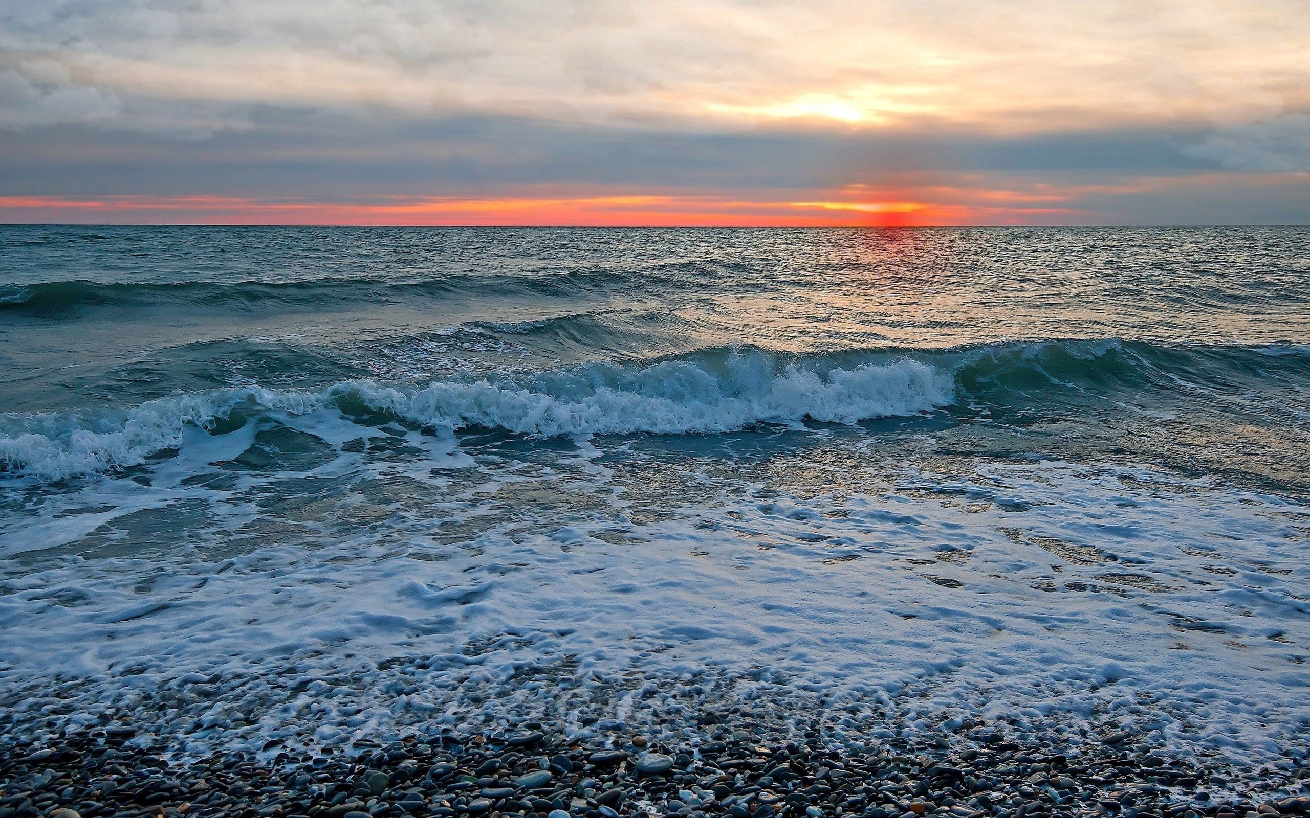 Handy-Wallpaper Sunset, Natur, Sky, Sea, Waves kostenlos herunterladen.