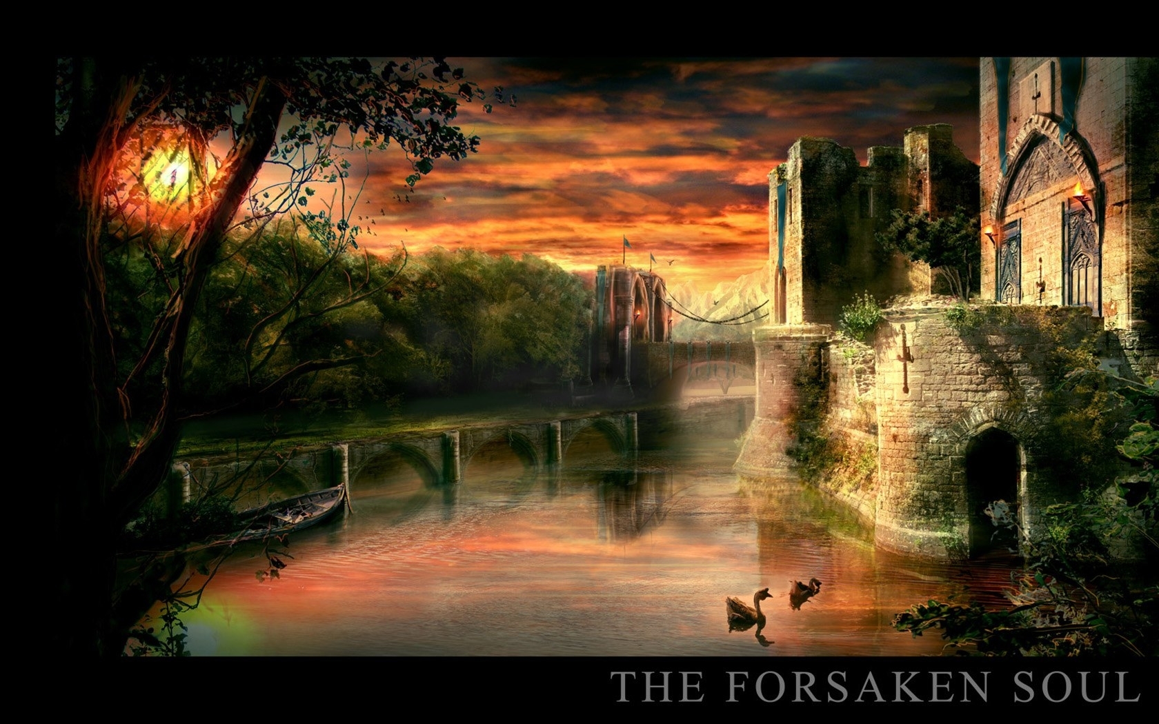 landscape, houses, fantasy, sunset HD wallpaper