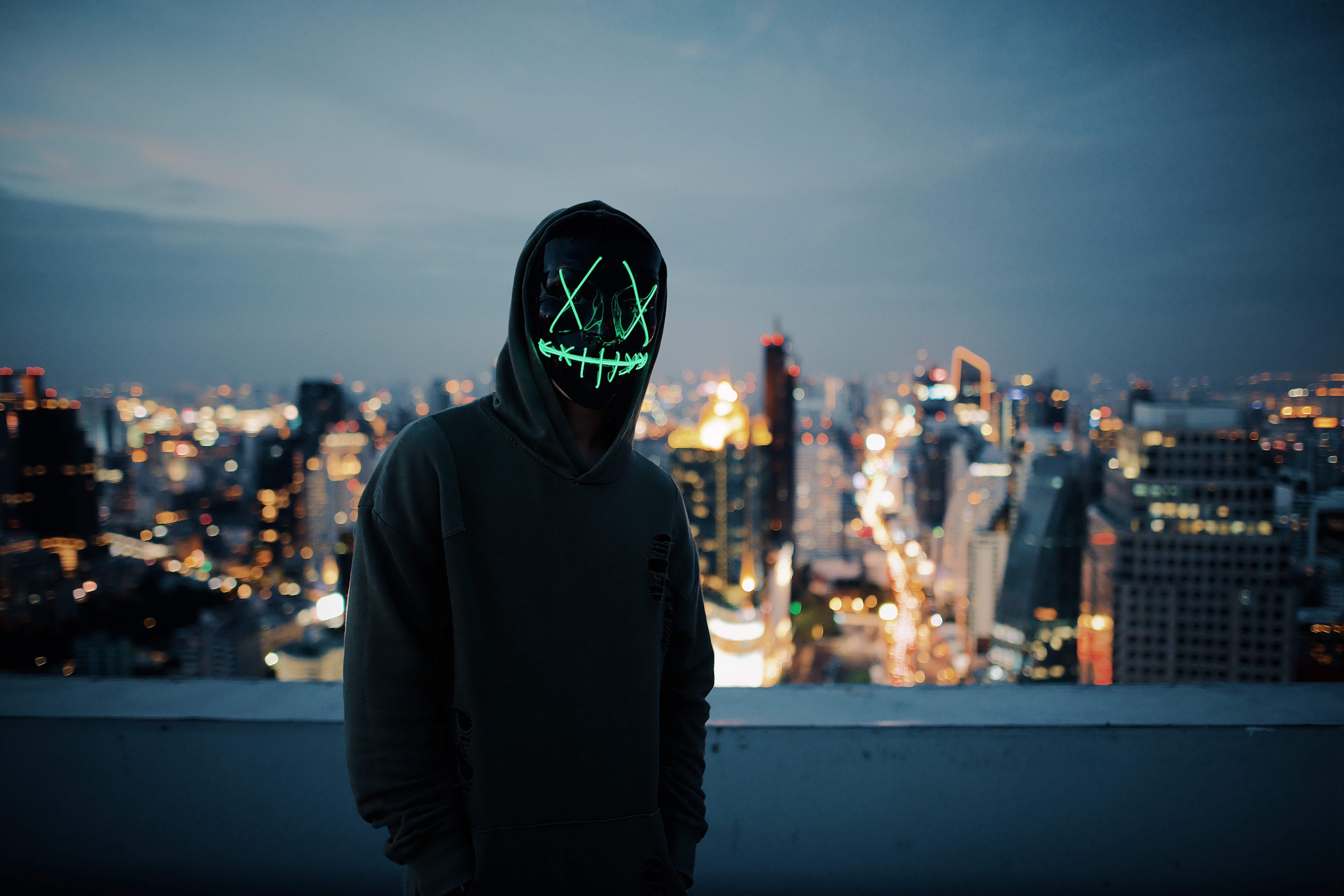 mask, hoodies, anonymous, dark, city, glow, hoodie, hood download HD wallpaper