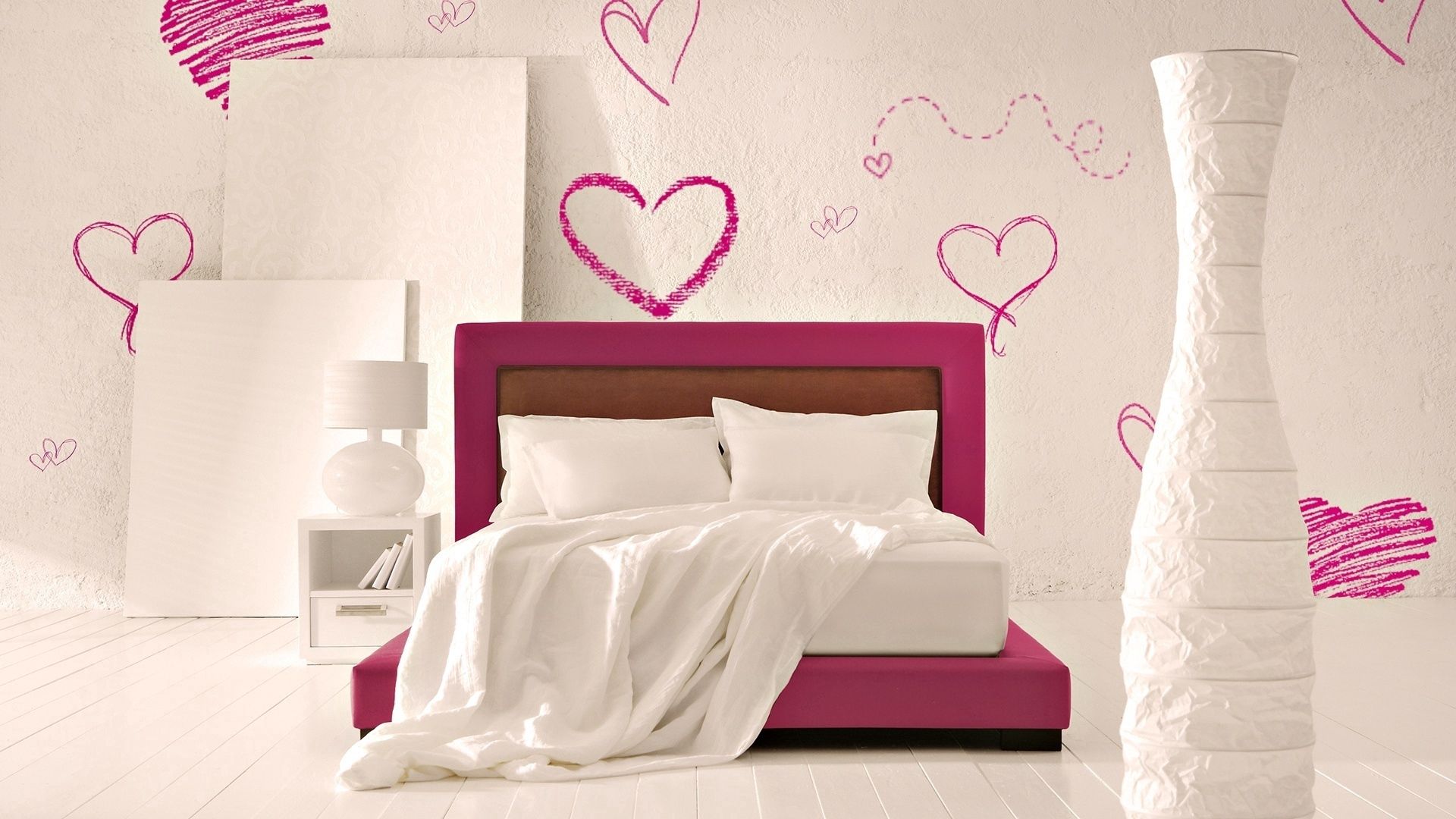 Handy-Wallpaper Herzen, Verschiedenes, Sonstige, Design, Zimmer, Romantik, Ein Herz, Bett kostenlos herunterladen.