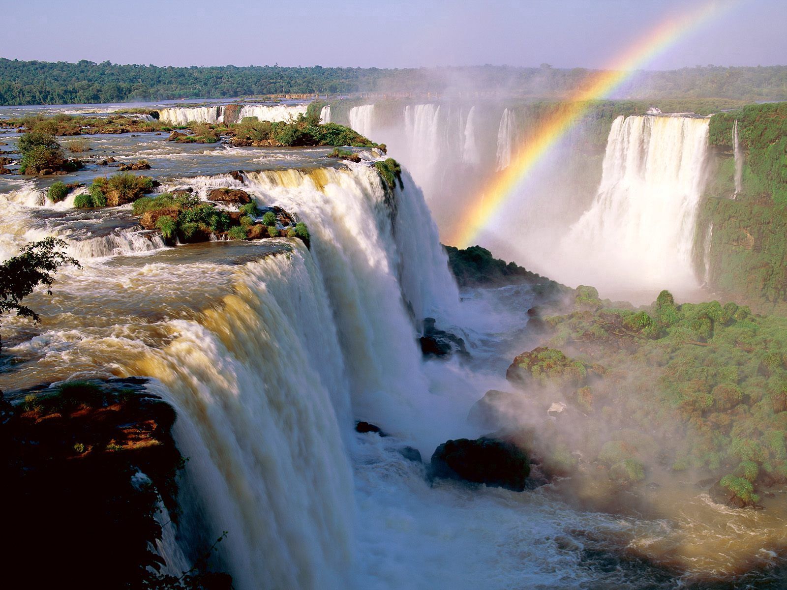 Handy-Wallpaper Natur, Regenbogen, Wasserfall, Vegetation, Argentinien, Iguazú Fällt, Iguassu Fällt kostenlos herunterladen.