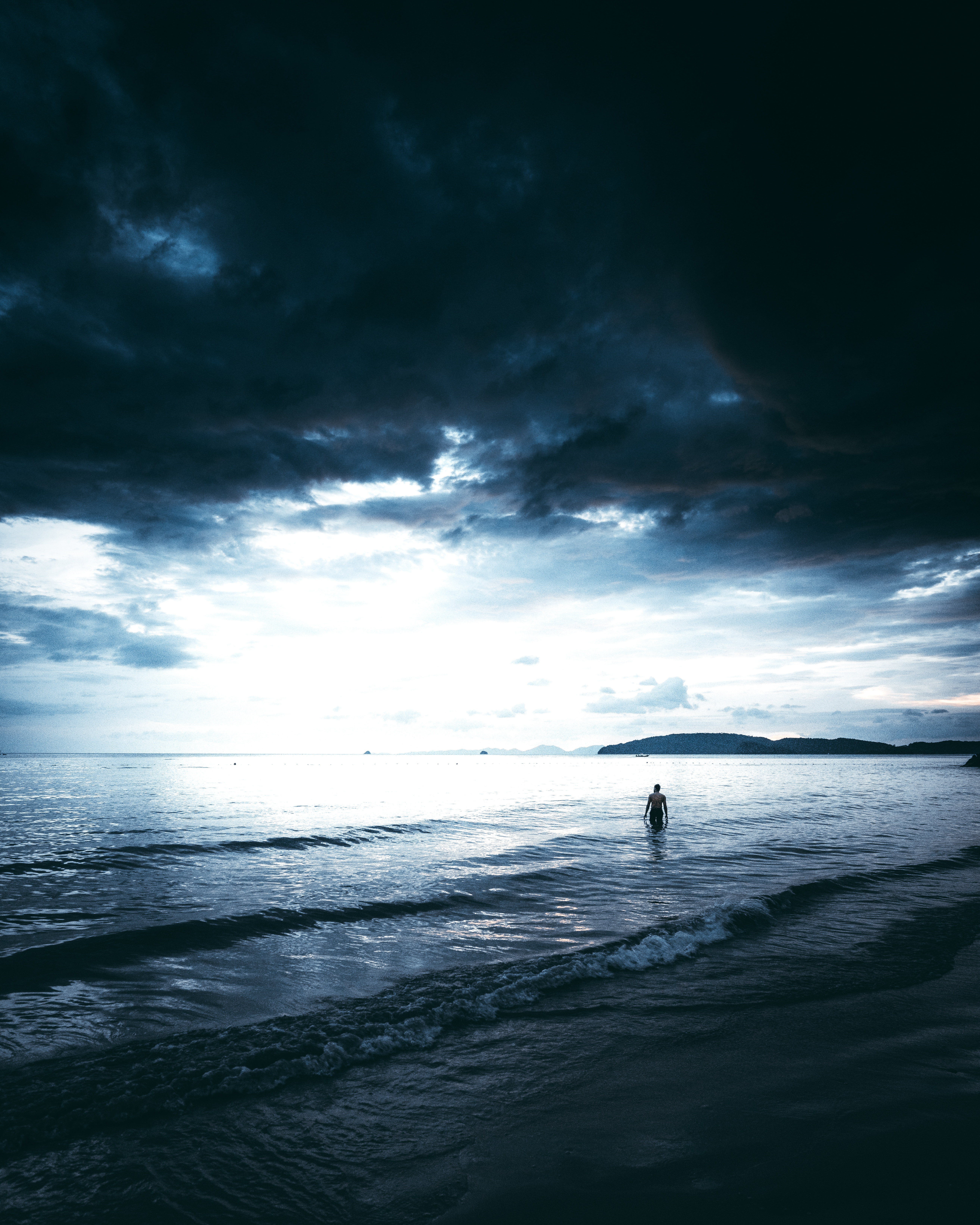 lonely, nature, sea, clouds, person, human, mainly cloudy, overcast, alone