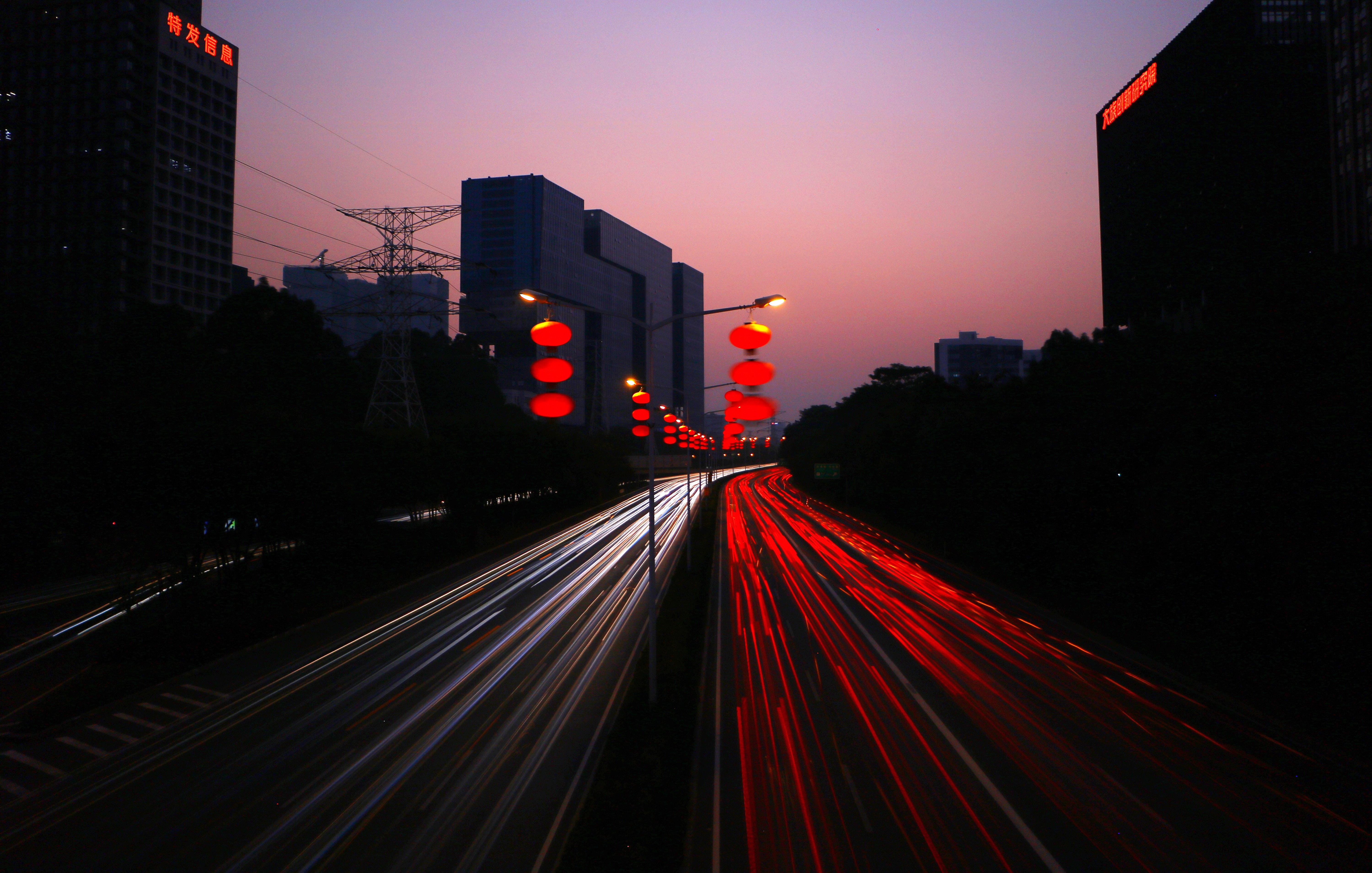 android light, cities, shine, road, traffic, movement, night city, china