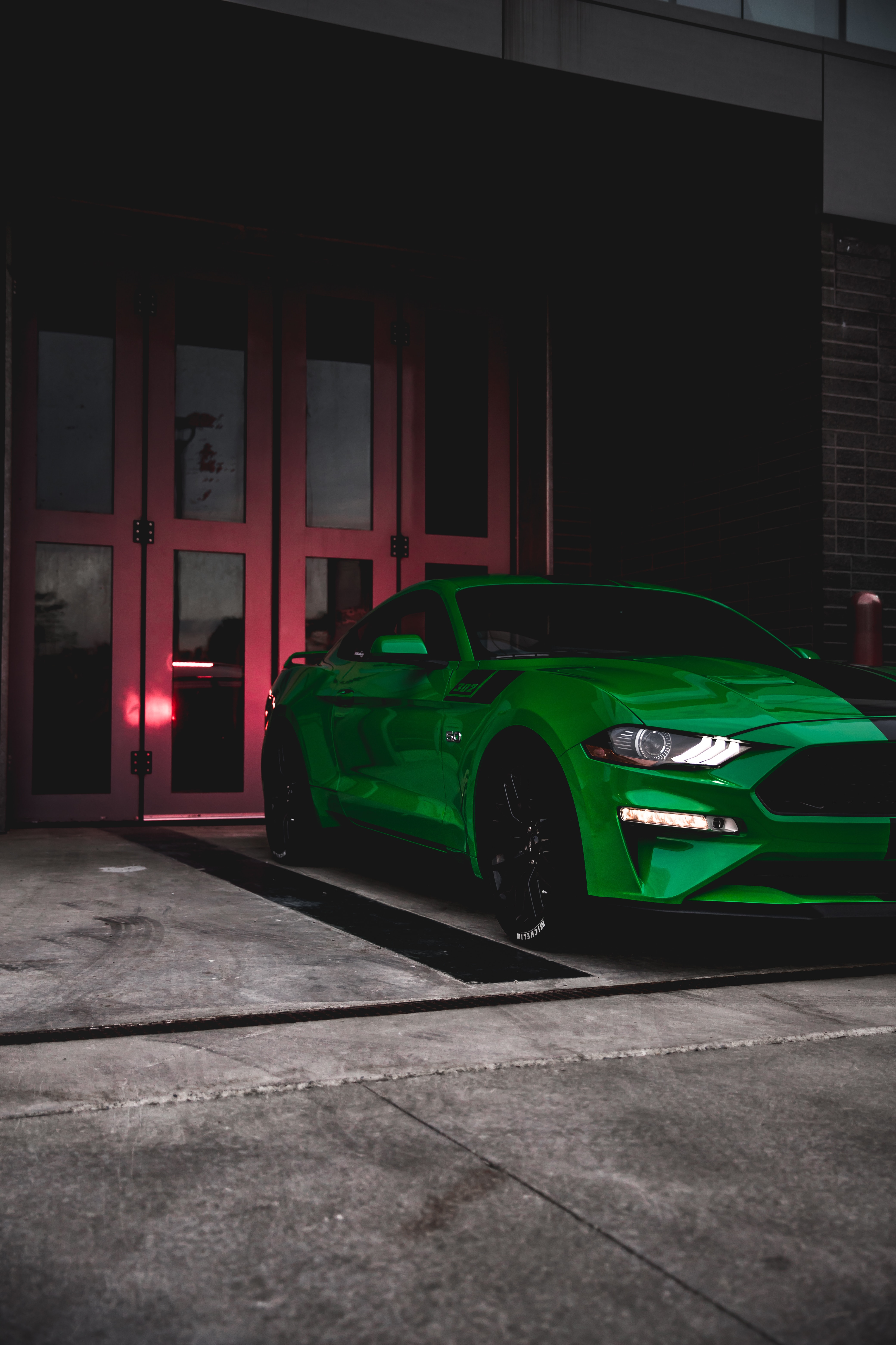 car, sports, ford, ford mustang, cars, green, machine, sports car, parking phone background