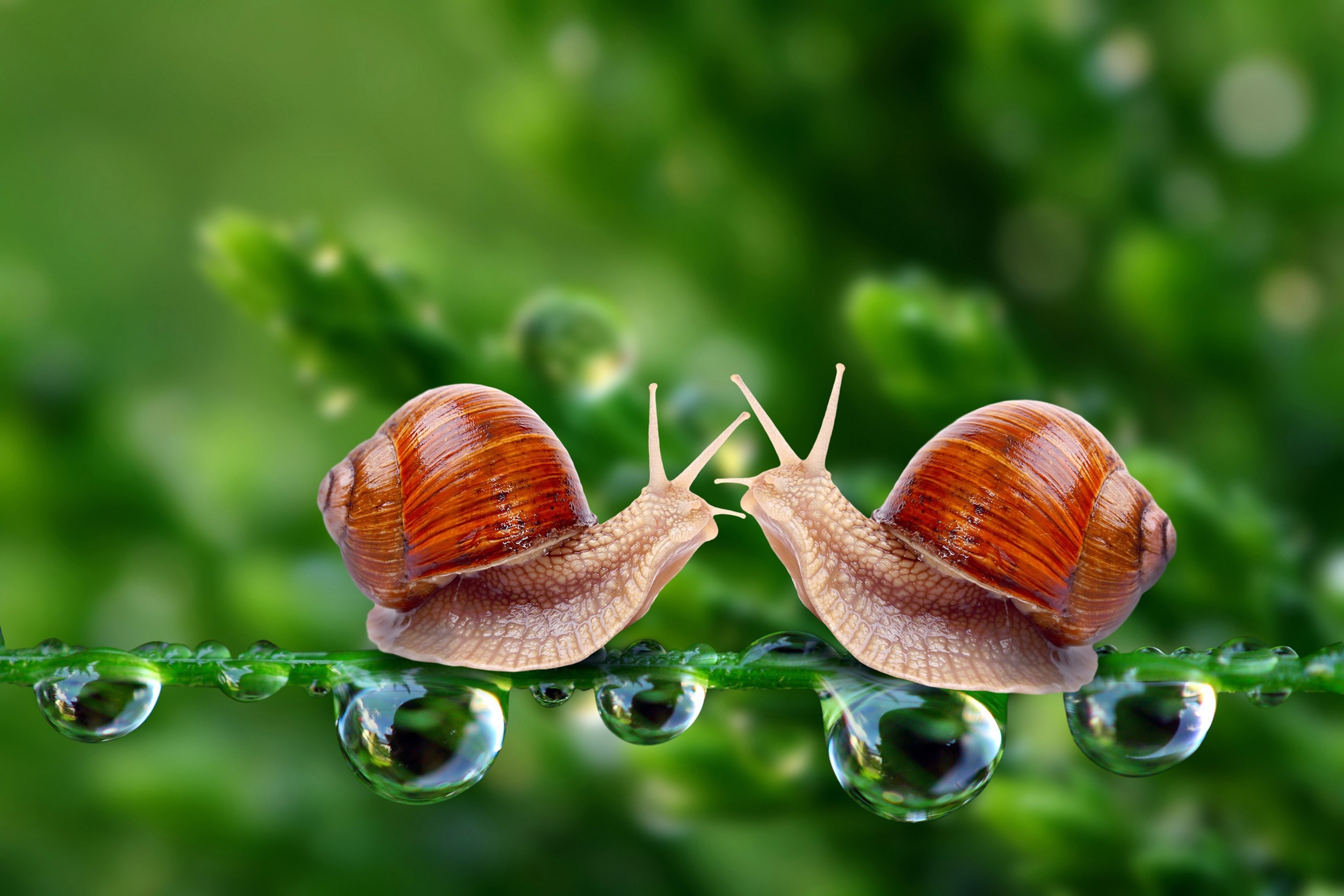 animals, couple, grass, snails, pair, carapace, shell HD wallpaper