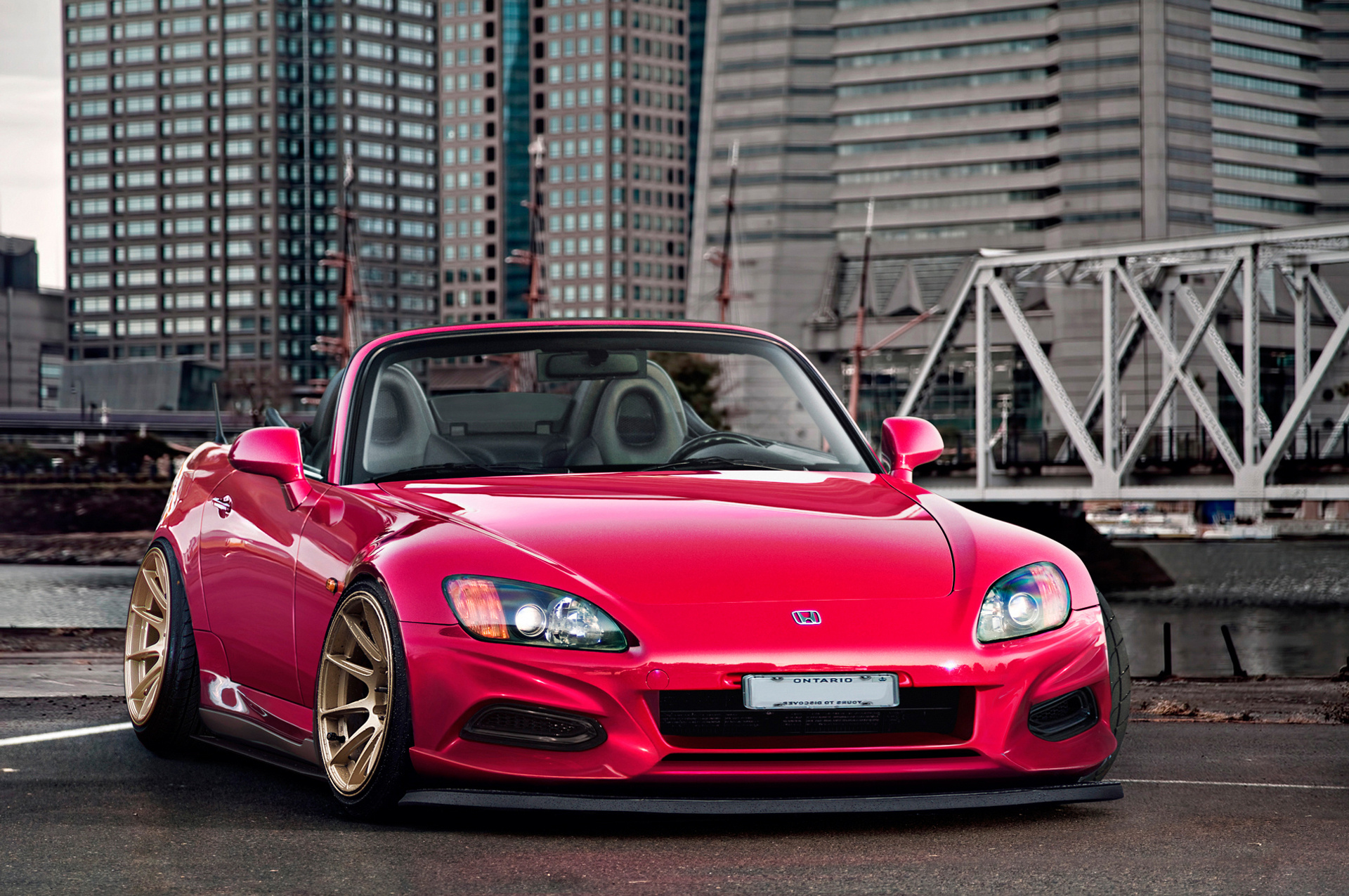 117257 download wallpaper honda, cars, red, city, front view, roadster, s2000 screensavers and pictures for free