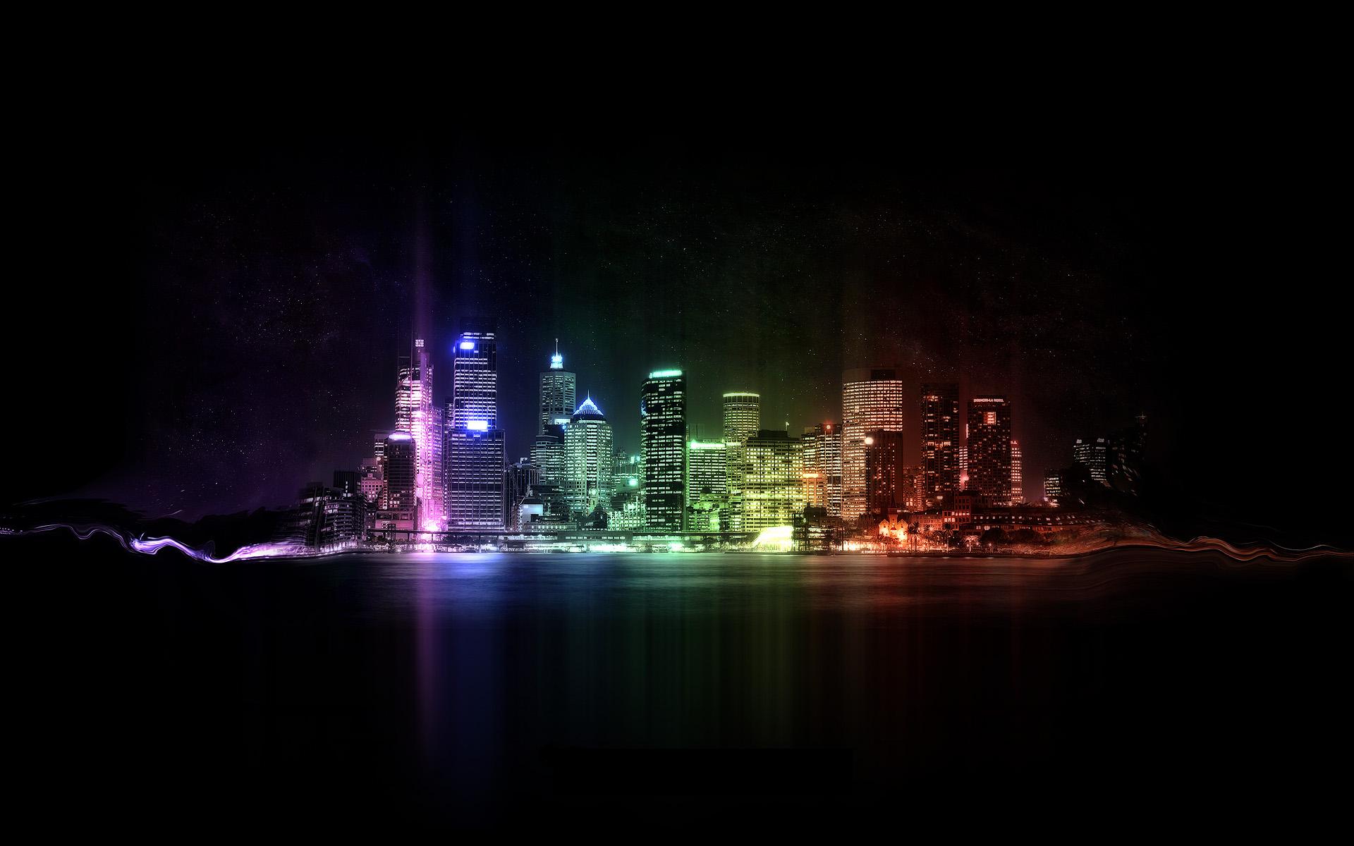 building, colors, night, light, water, man made, city wallpapers for tablet