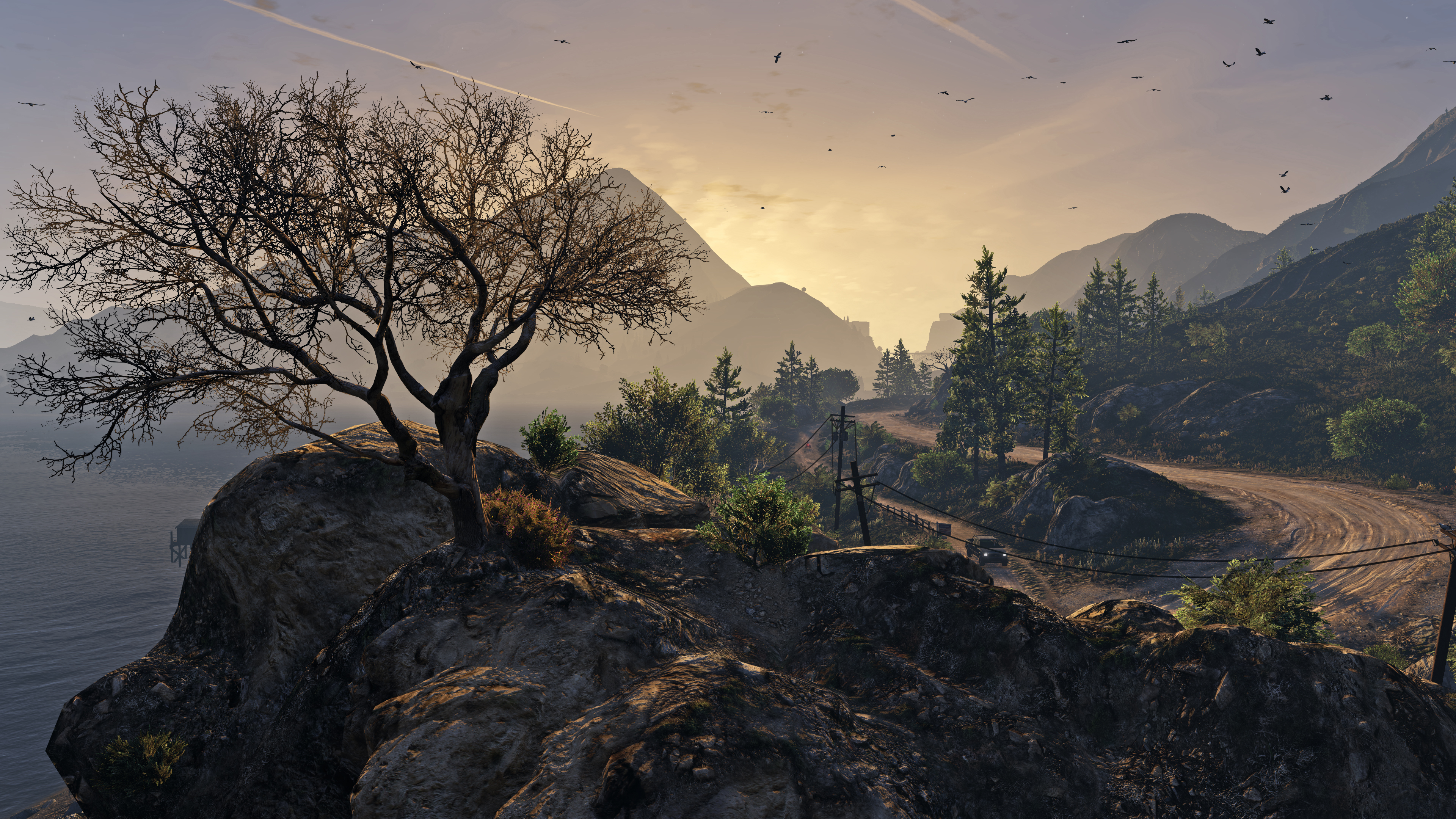 tree, video game, grand theft auto v, road, grand theft auto iphone wallpaper