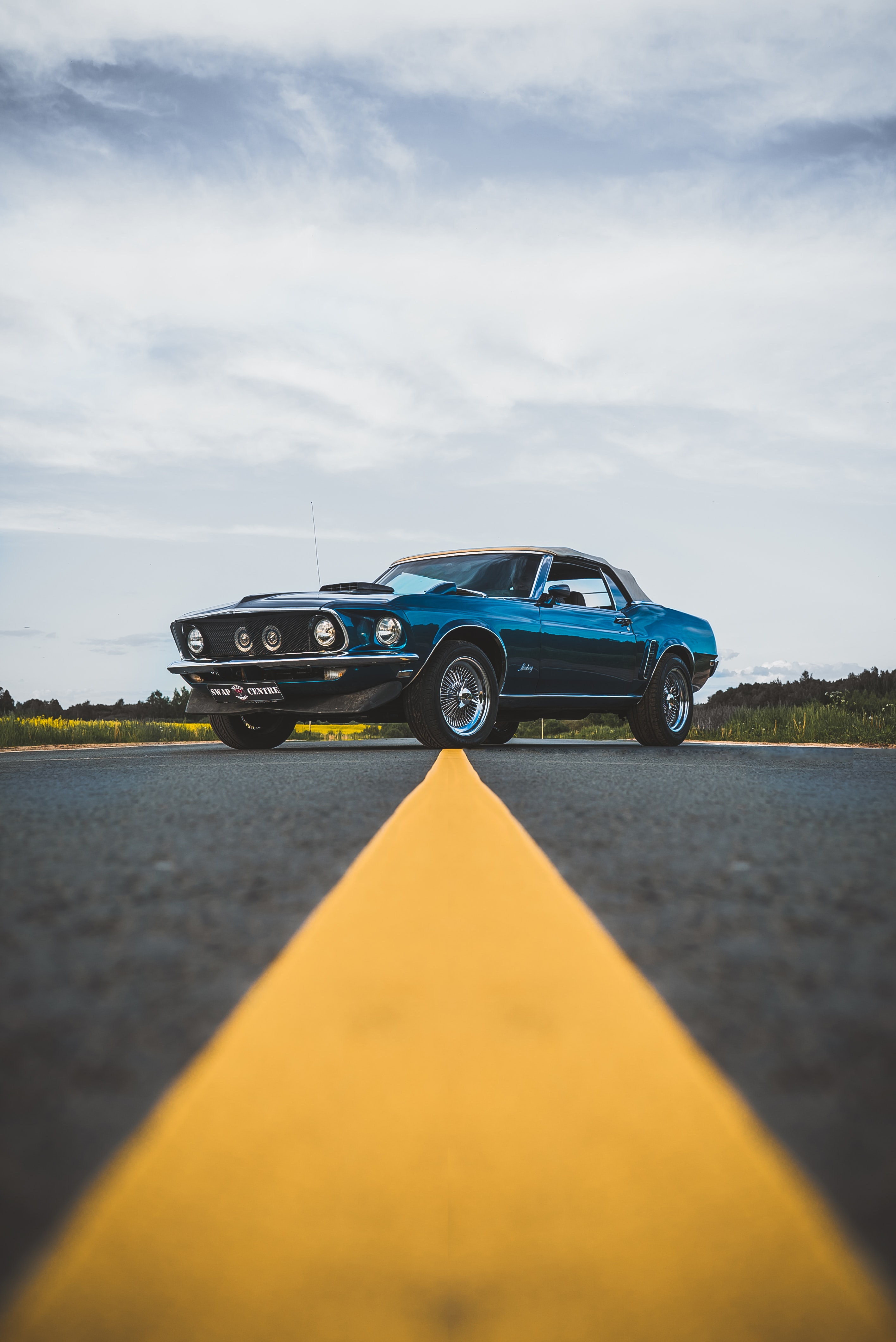ford mustang, cars, blue, road, car, asphalt, side view phone background