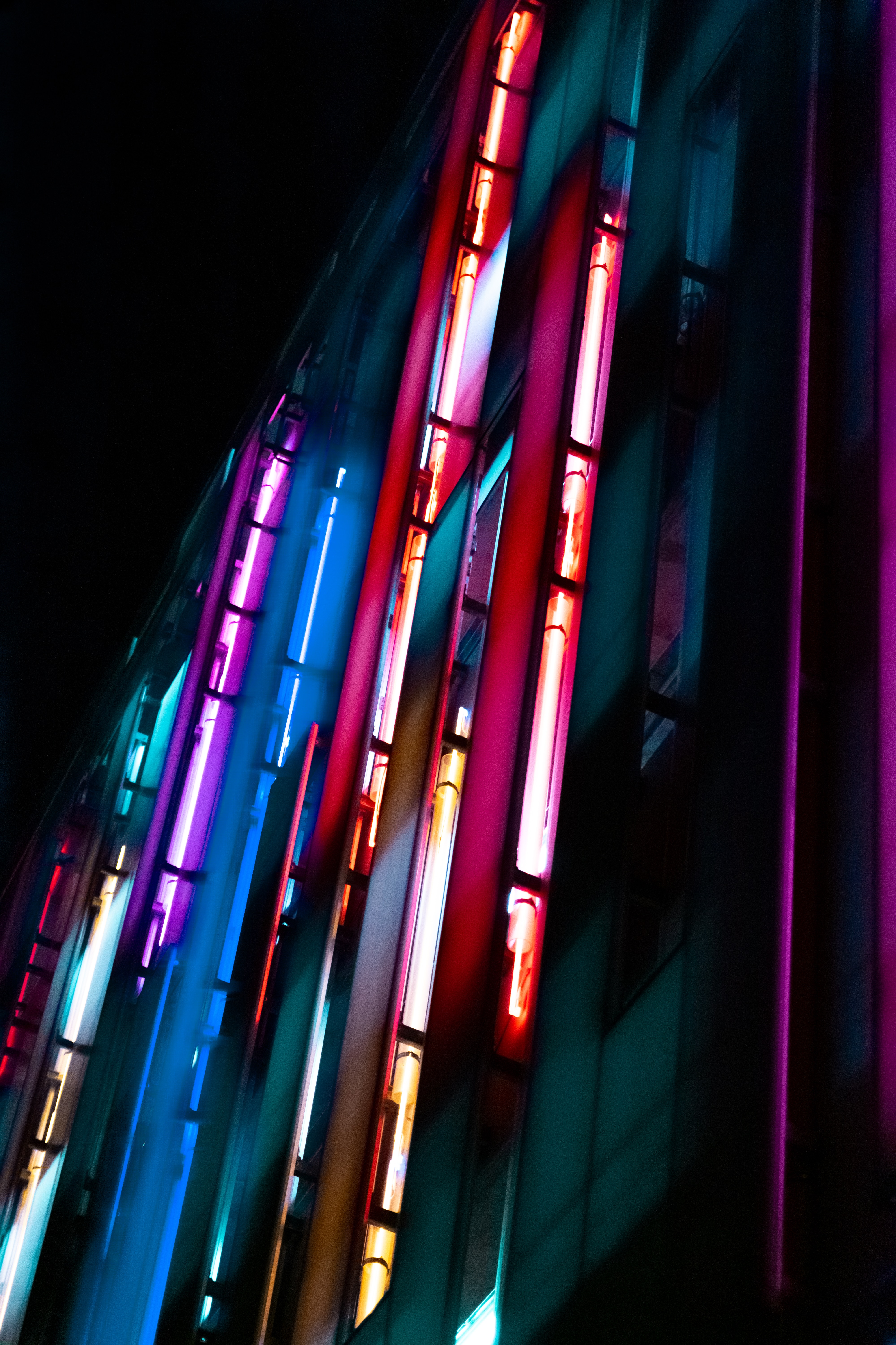 Phone Wallpaper blur, neon, building, dark