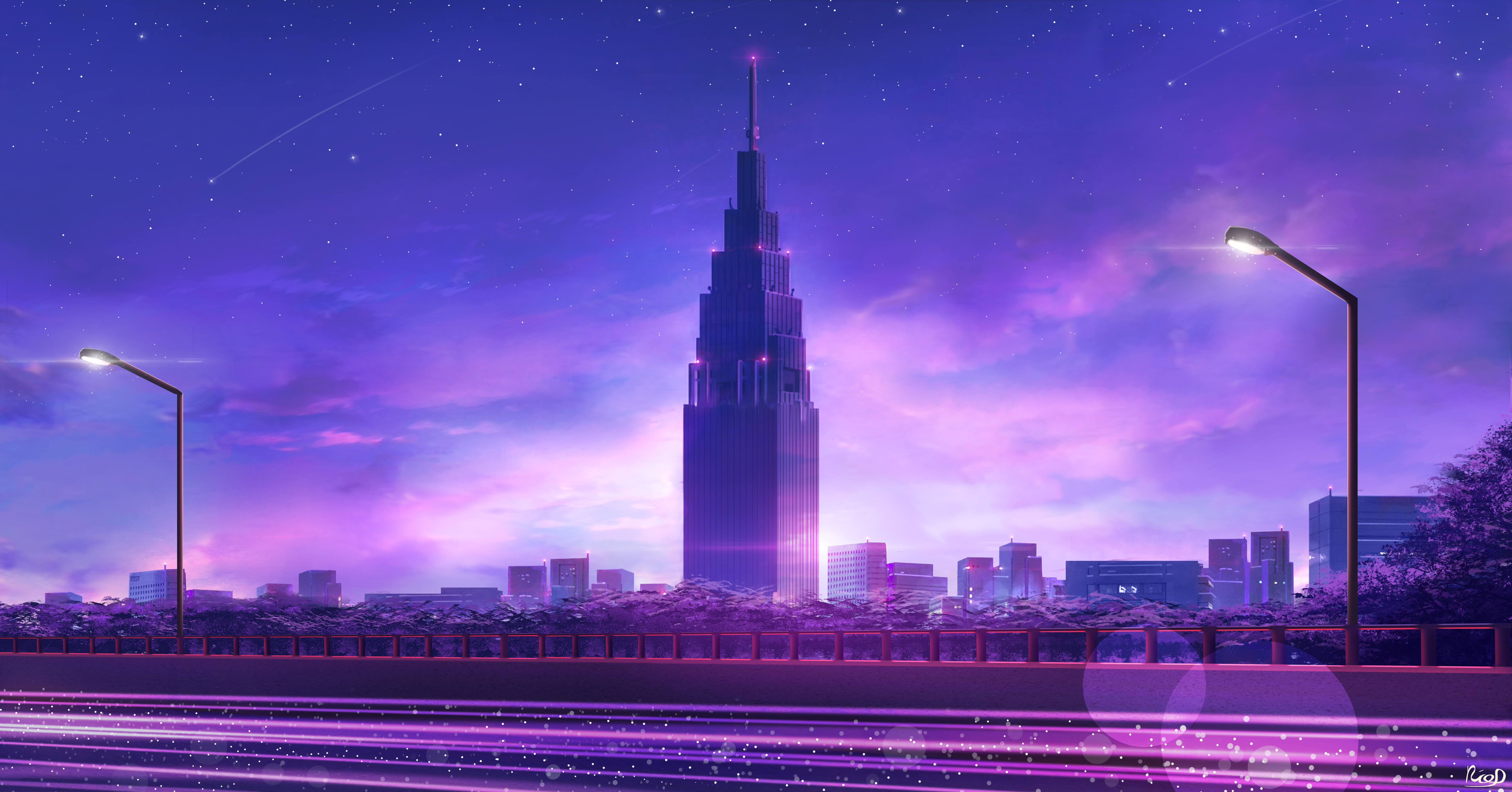95926 download wallpaper purple, art, architecture, violet, city, skyscraper, tower screensavers and pictures for free