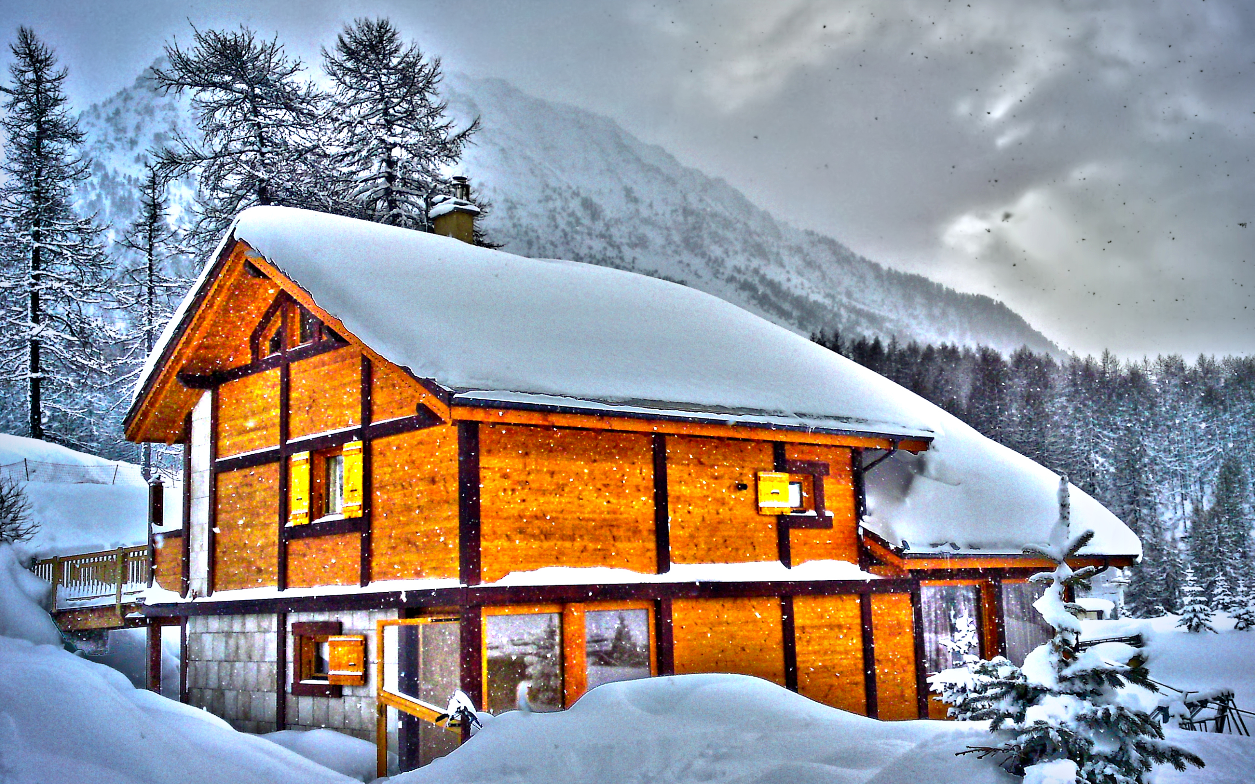 man made, house, lodge, snow, winter HD wallpaper