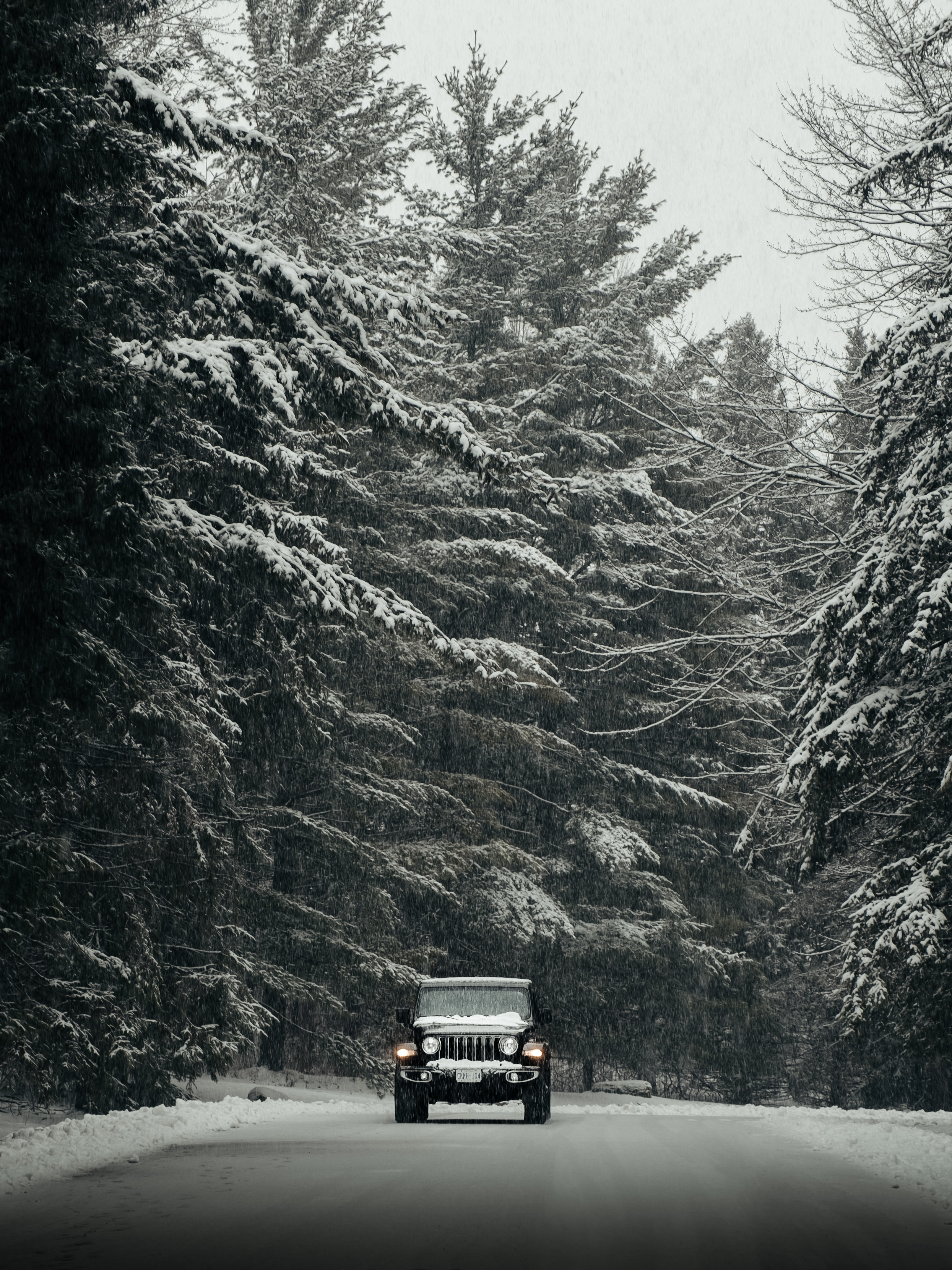 jeep, snow, cars, black, road, car, suv, jeep wrangler 2160p