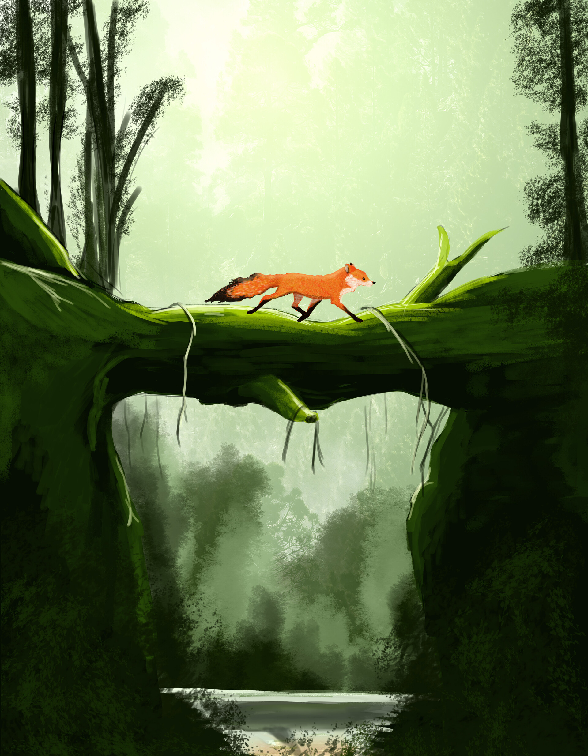 65768 download wallpaper fox, art, bridge, nice, sweetheart screensavers and pictures for free
