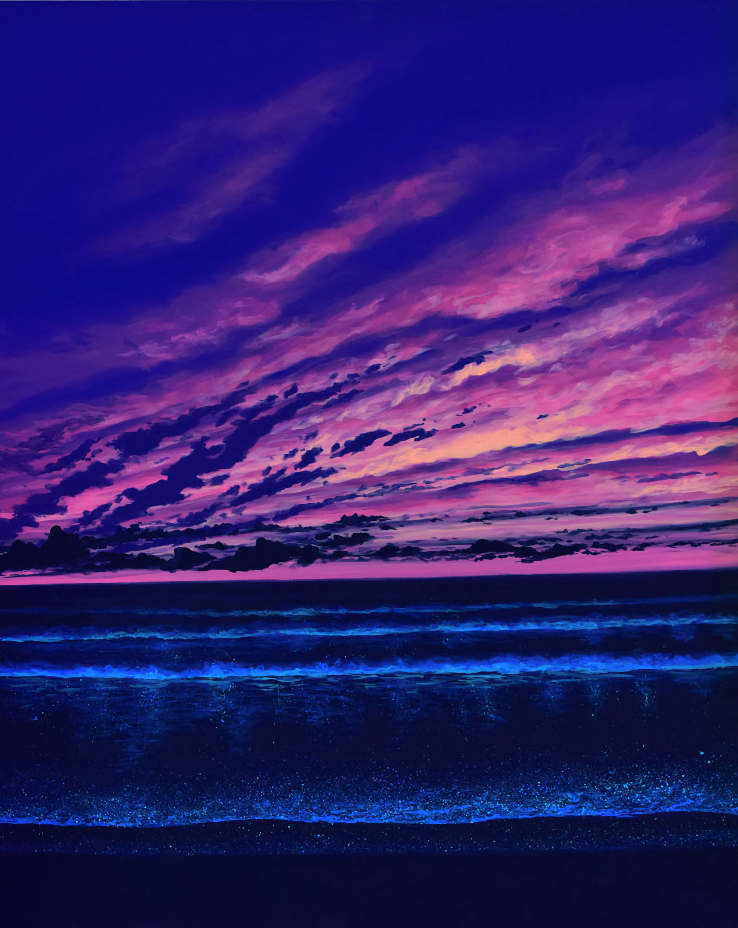 night, art, nature, sunset, sea, horizon phone wallpaper