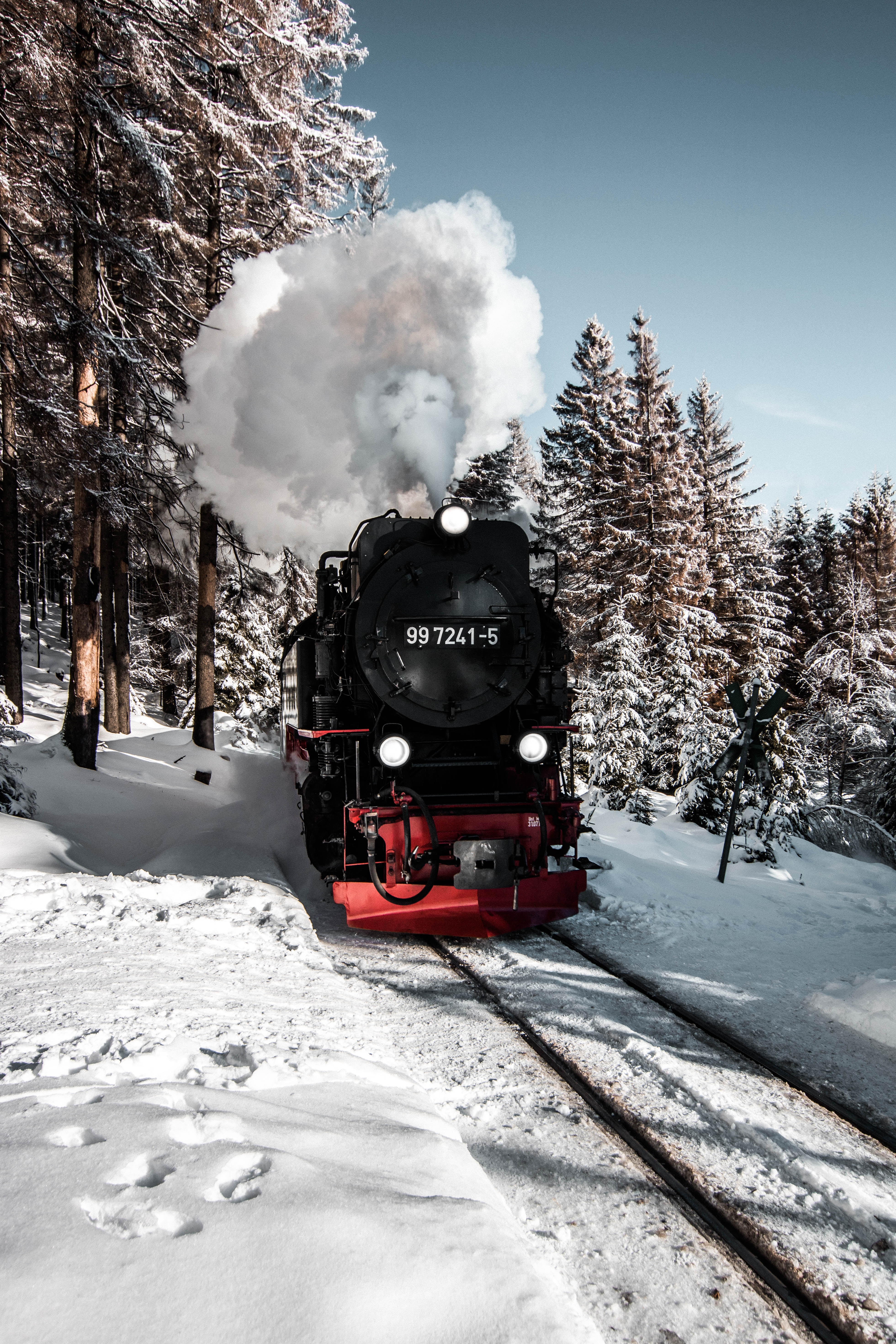 HD wallpaper winter, smoke, snow, miscellanea, miscellaneous, train, locomotive, steam locomotive