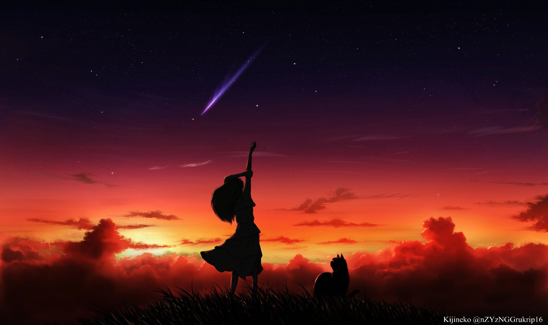 Phone Background anime, sky, shooting star, stars