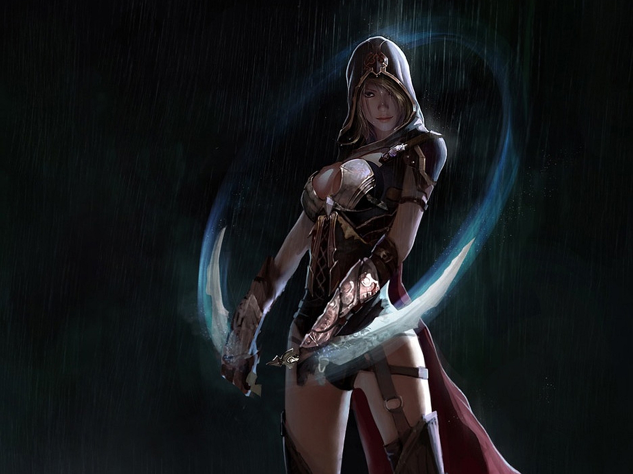 32k Wallpaper Hood women warrior, sword, fantasy, assassin