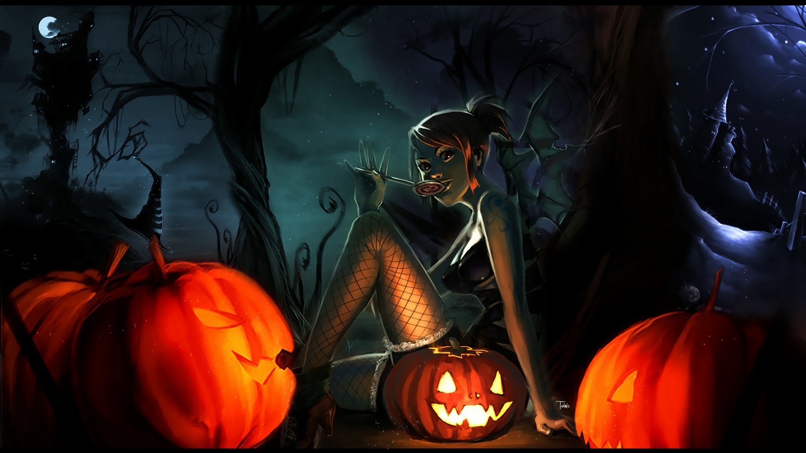holiday, halloween, creepy, dark, forest, pumpkin, spooky wallpapers for tablet