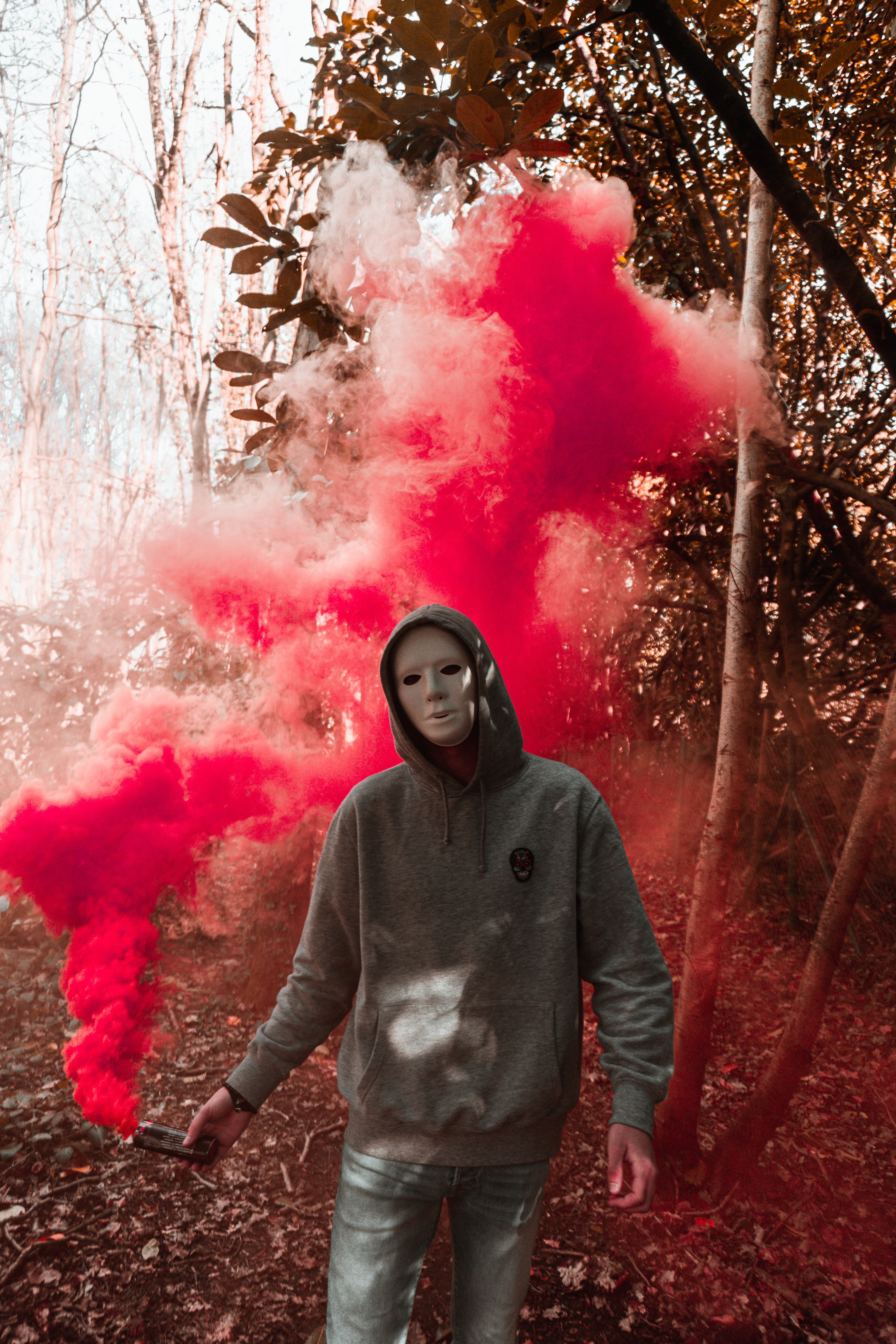 141588 download wallpaper anonymous, miscellanea, miscellaneous, mask, colored smoke, coloured smoke, hood screensavers and pictures for free