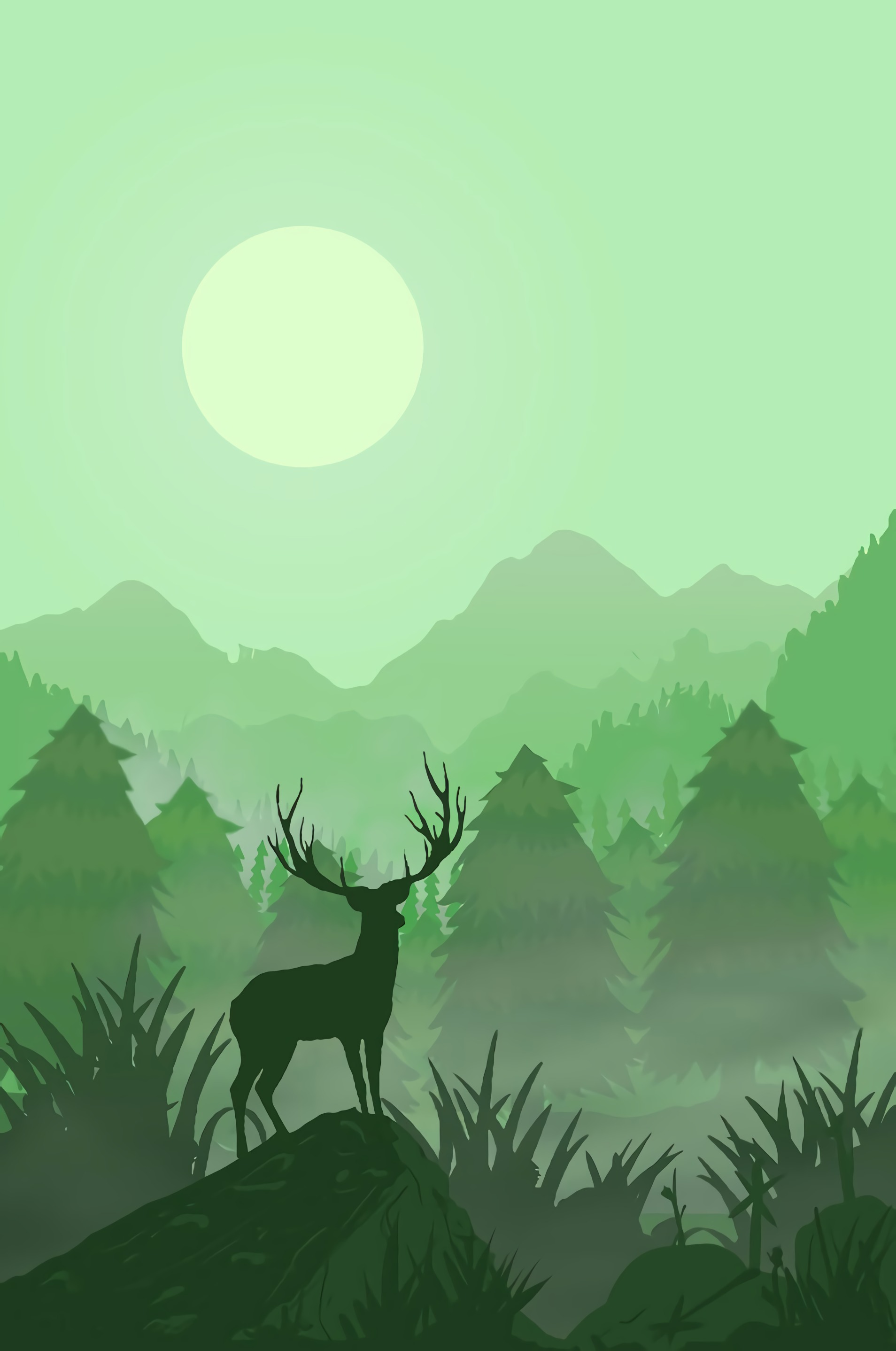 deer, art, vector, moon, horns HD wallpaper