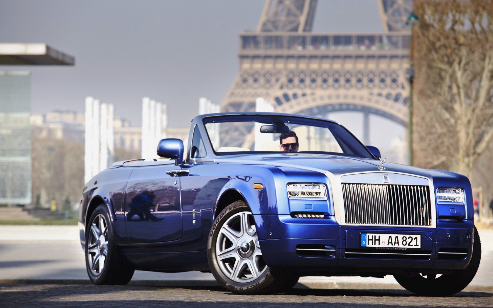 rolls-royce, cars, blue, side view, cabriolet, phantom