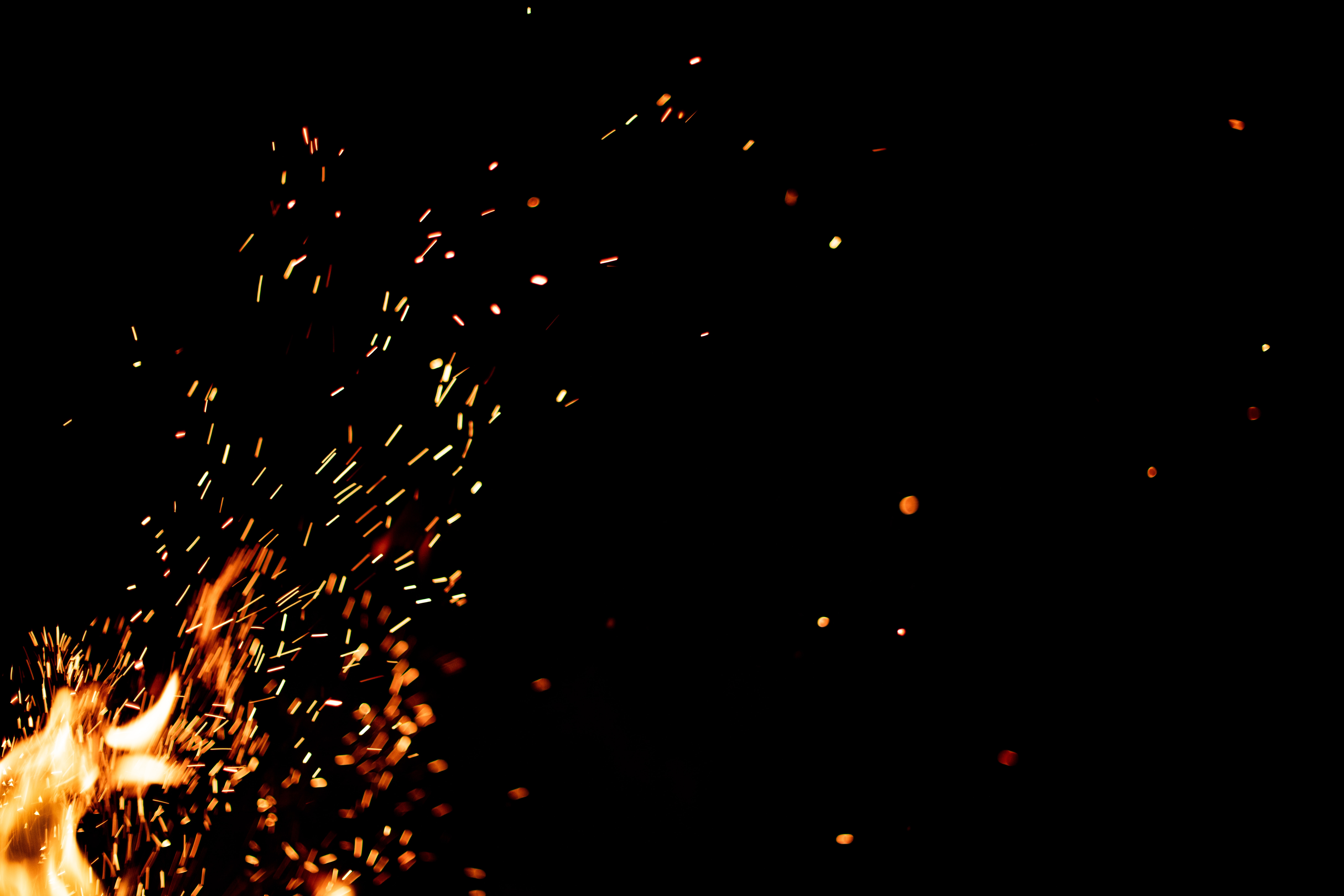 Horizontal Wallpaper Dark fire, abstract, sparks, bonfire
