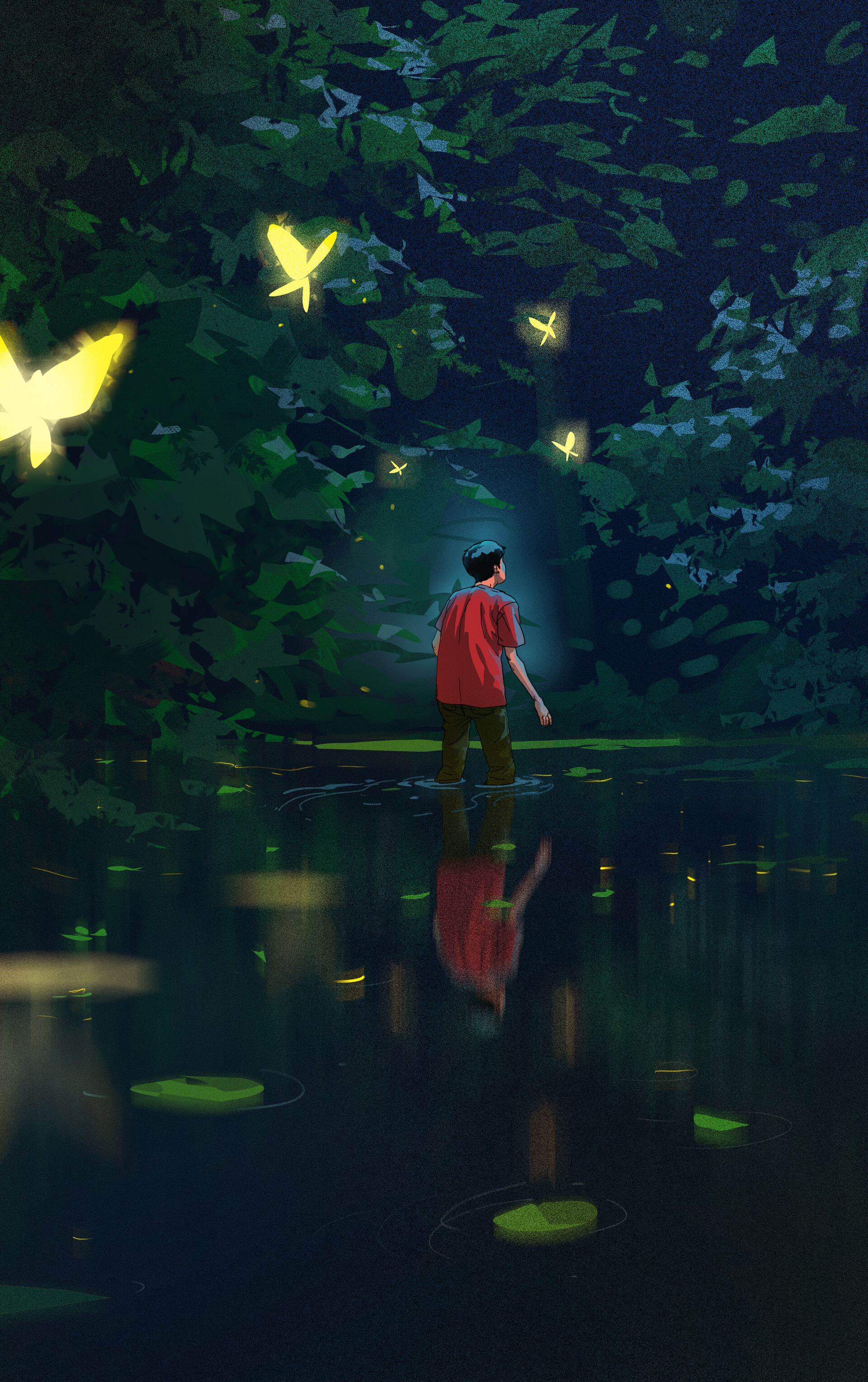 art, butterflies, human, water, reflection, person wallpapers for tablet