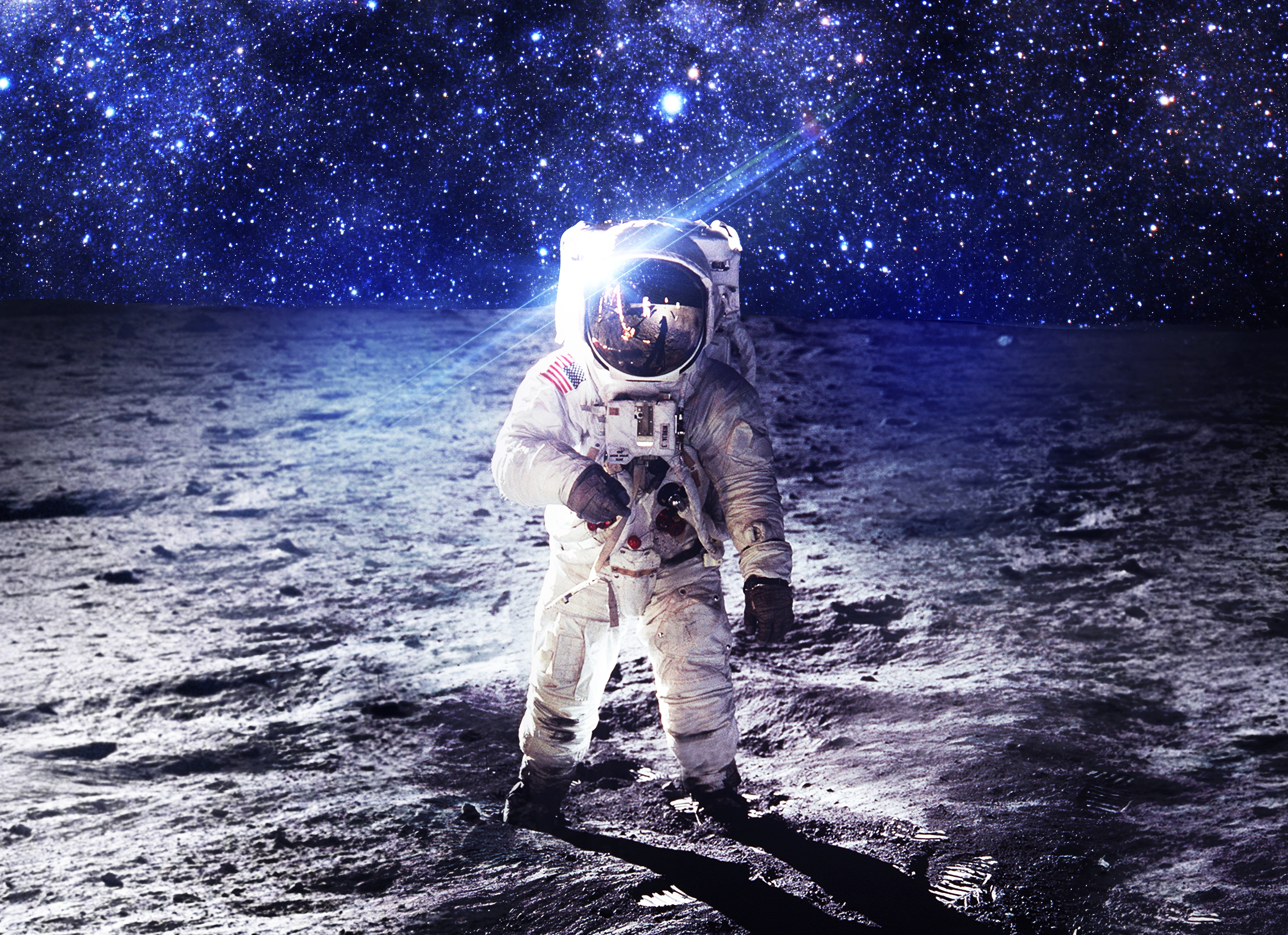 planet, space suit, universe, stars Horizontal Wallpapers