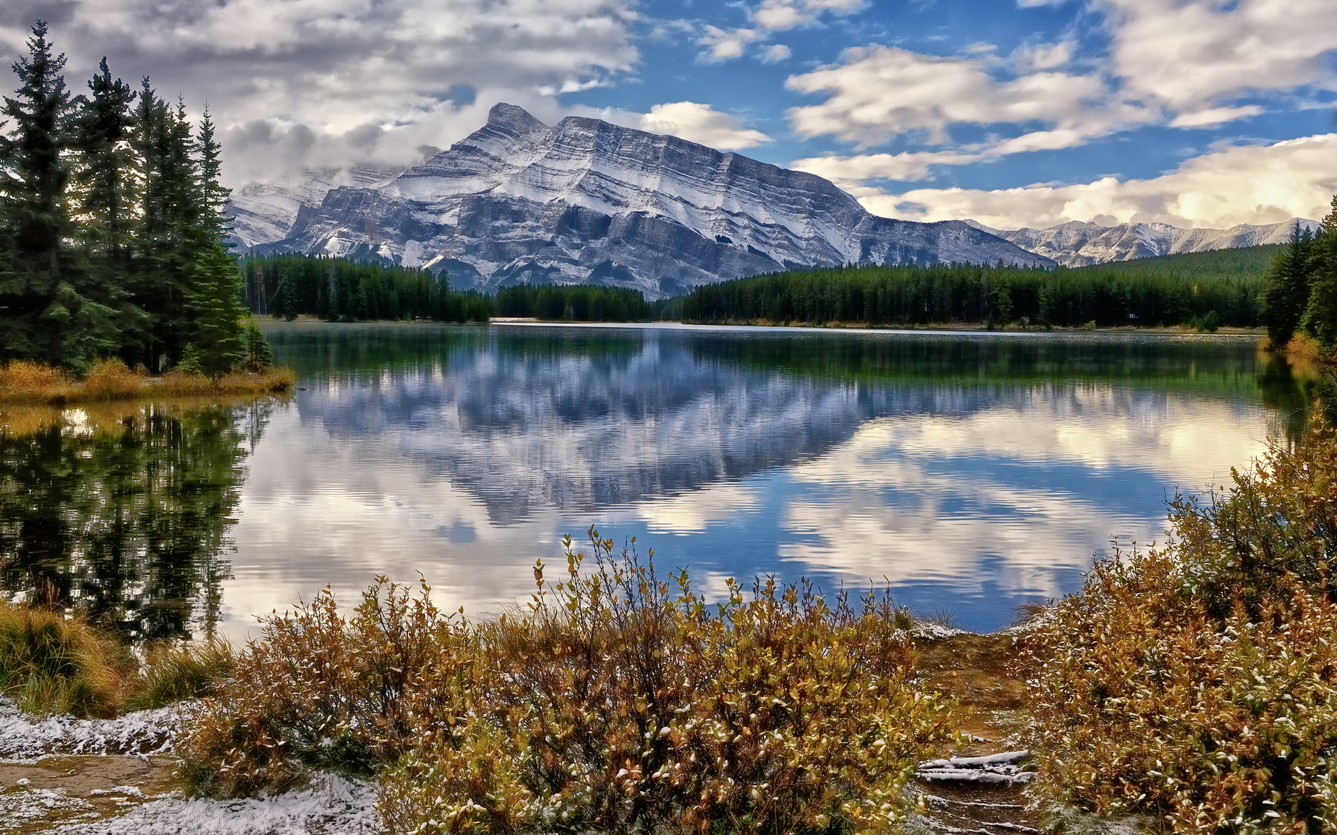 earth, reflection, banff national park, canada, lake, mount rundle, mountain