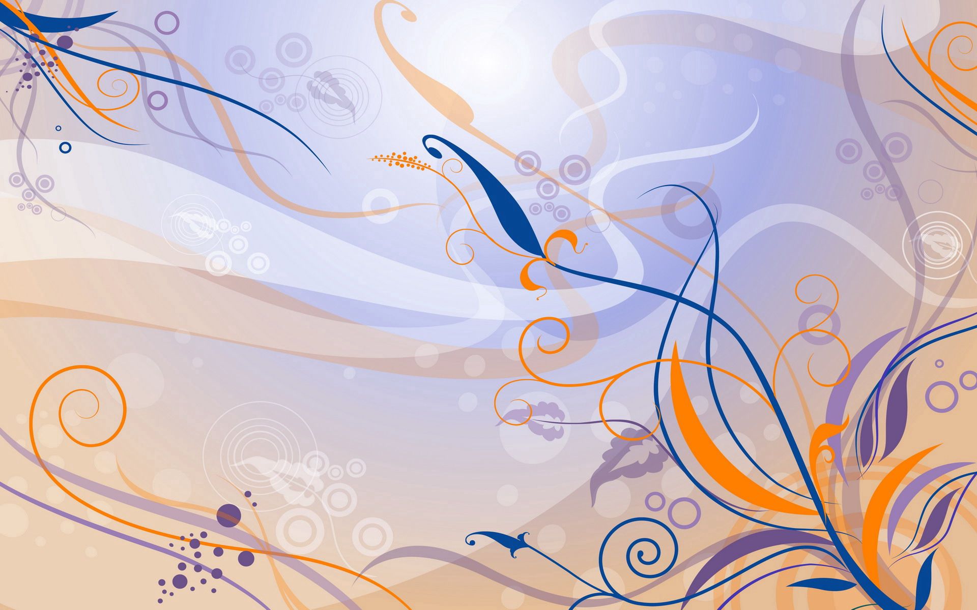 patterns, flowers, lilac, blue, orange, vector High Definition image