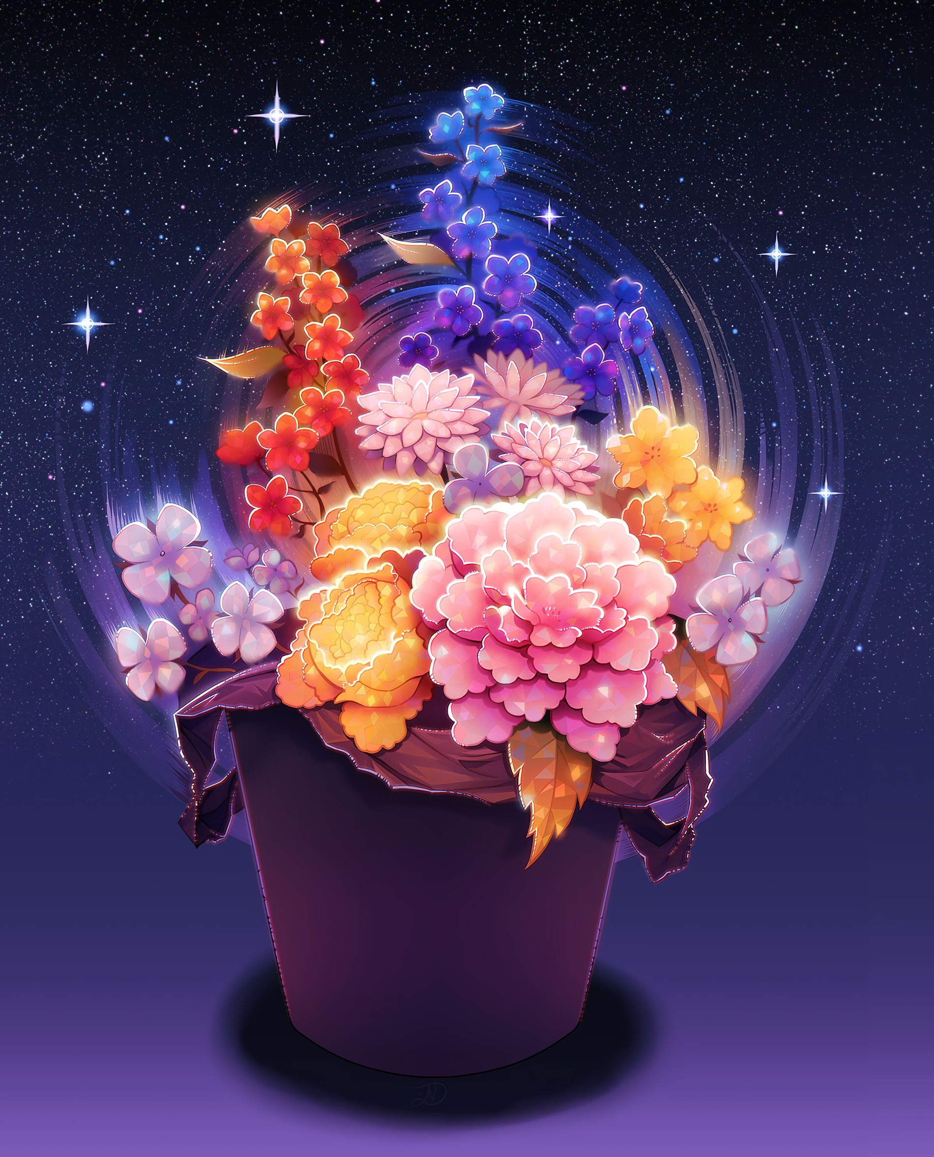 art, universe, flowers, starry sky home screen for smartphone