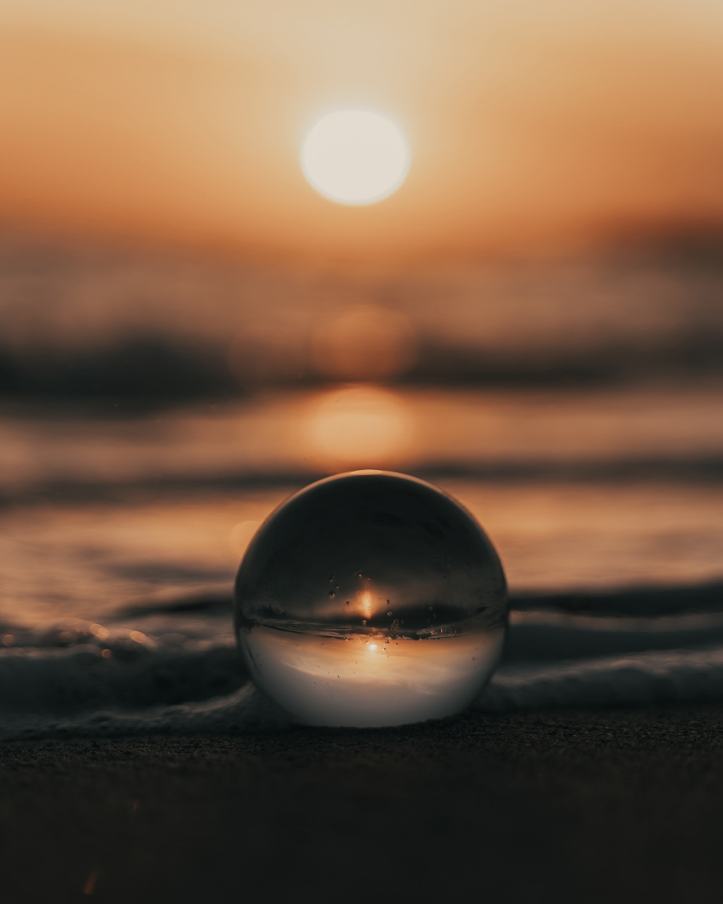 crystal ball, sunset, sea, beach, miscellanea, miscellaneous, ball