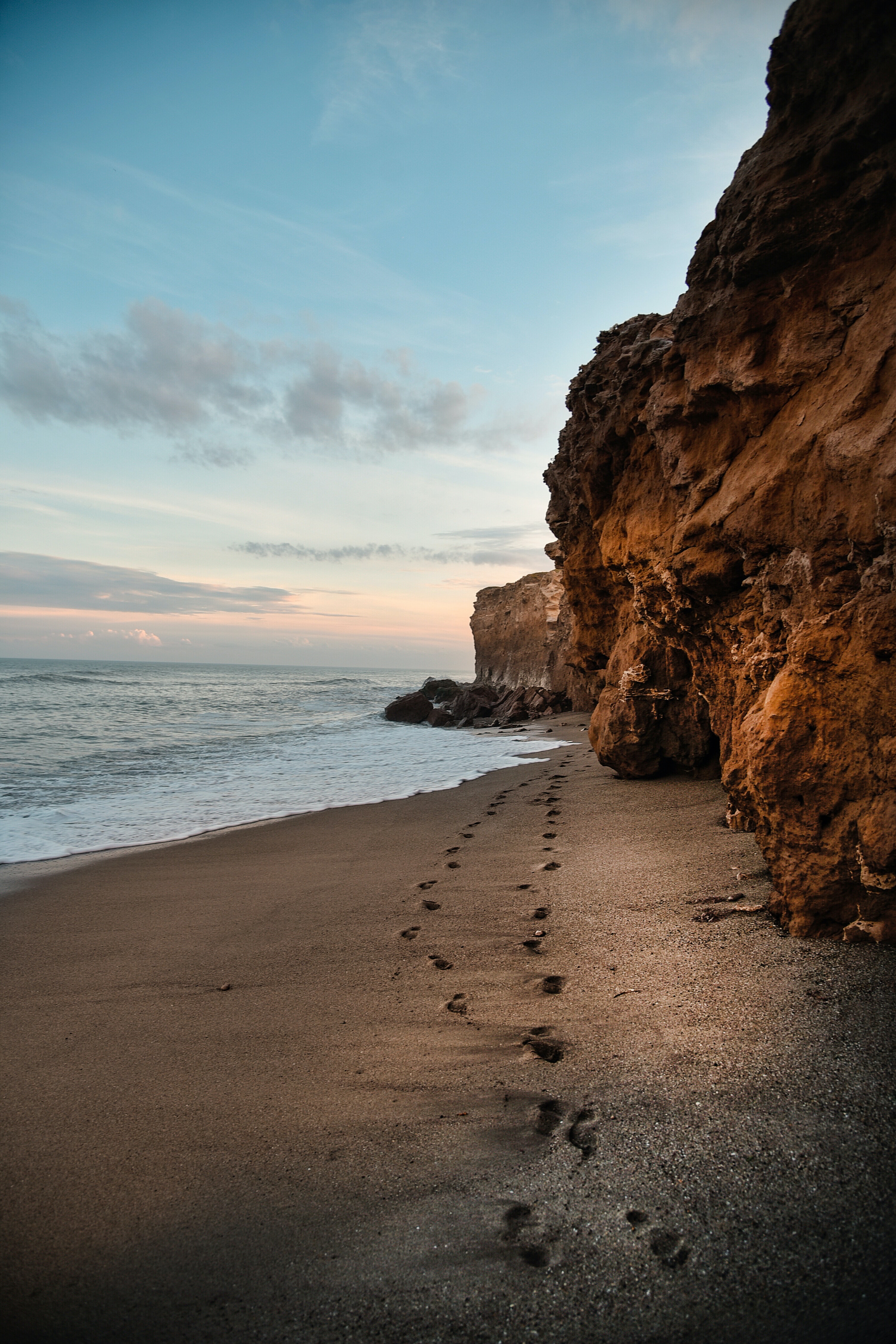 sea, nature, sky, sand, rocks, coast Smartphone Background