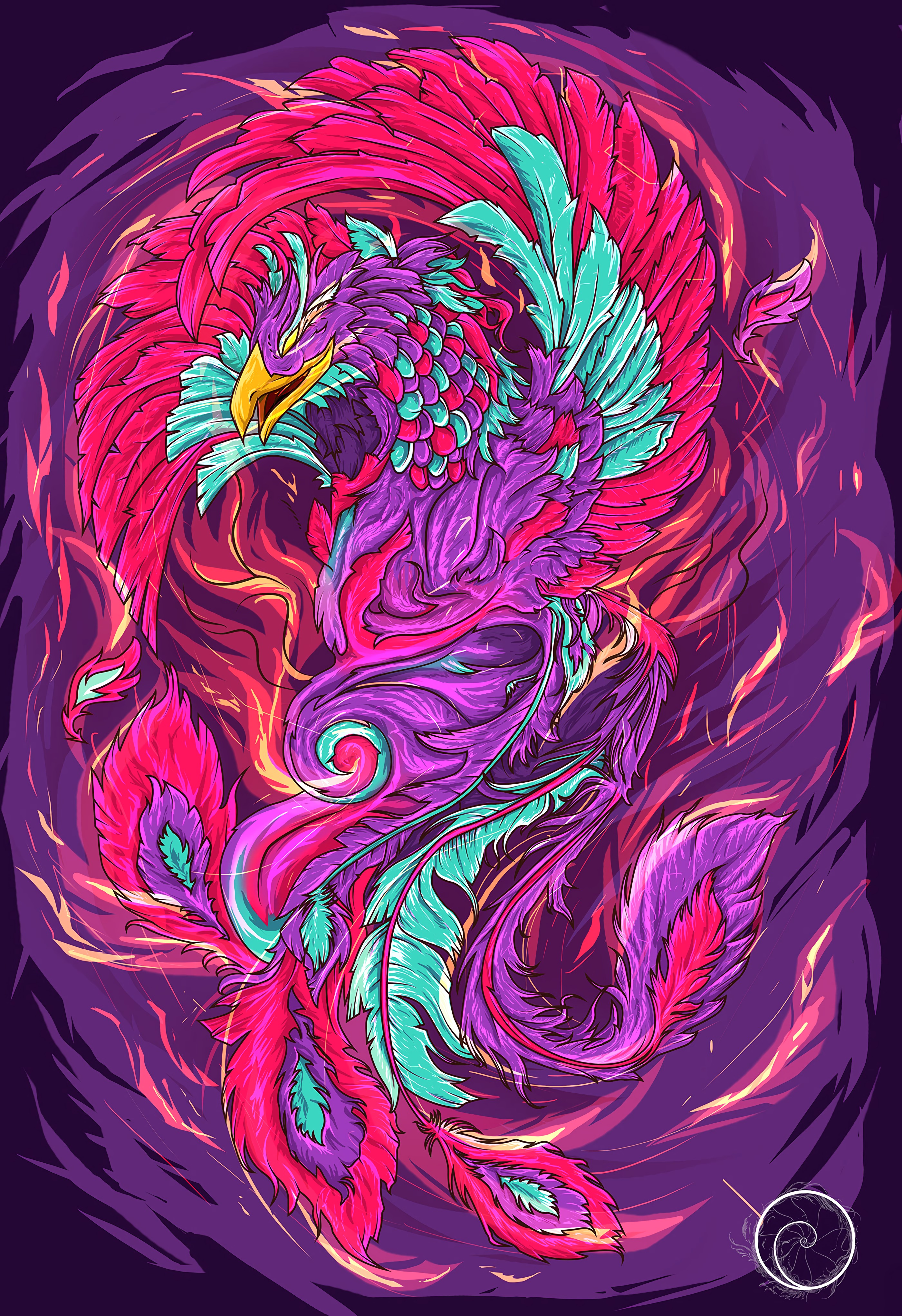 Wallpaper for mobile devices colourful, phoenix, bird, art
