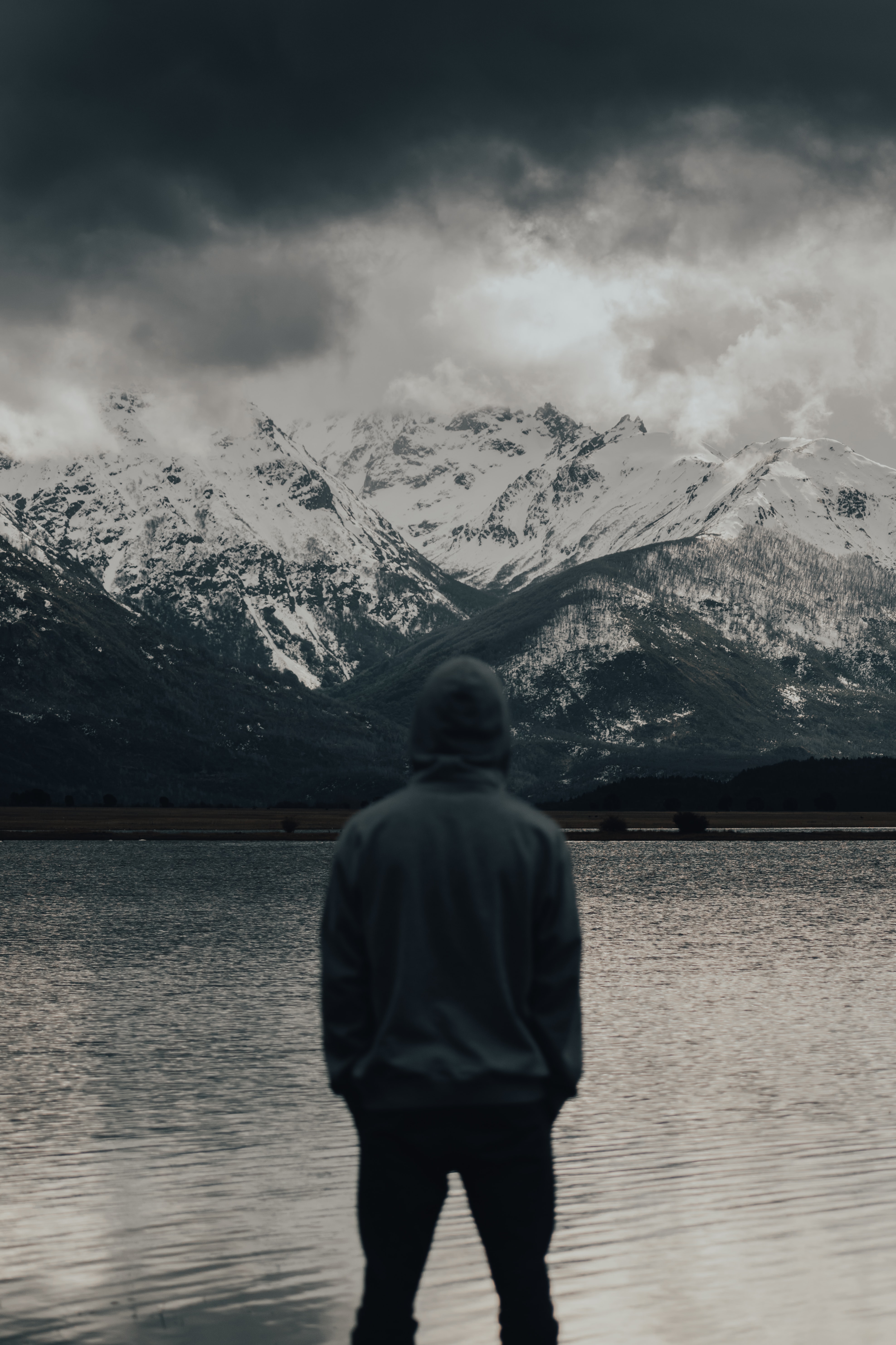 human, mountains, nature, lake, miscellanea, miscellaneous, person, loneliness iphone wallpaper
