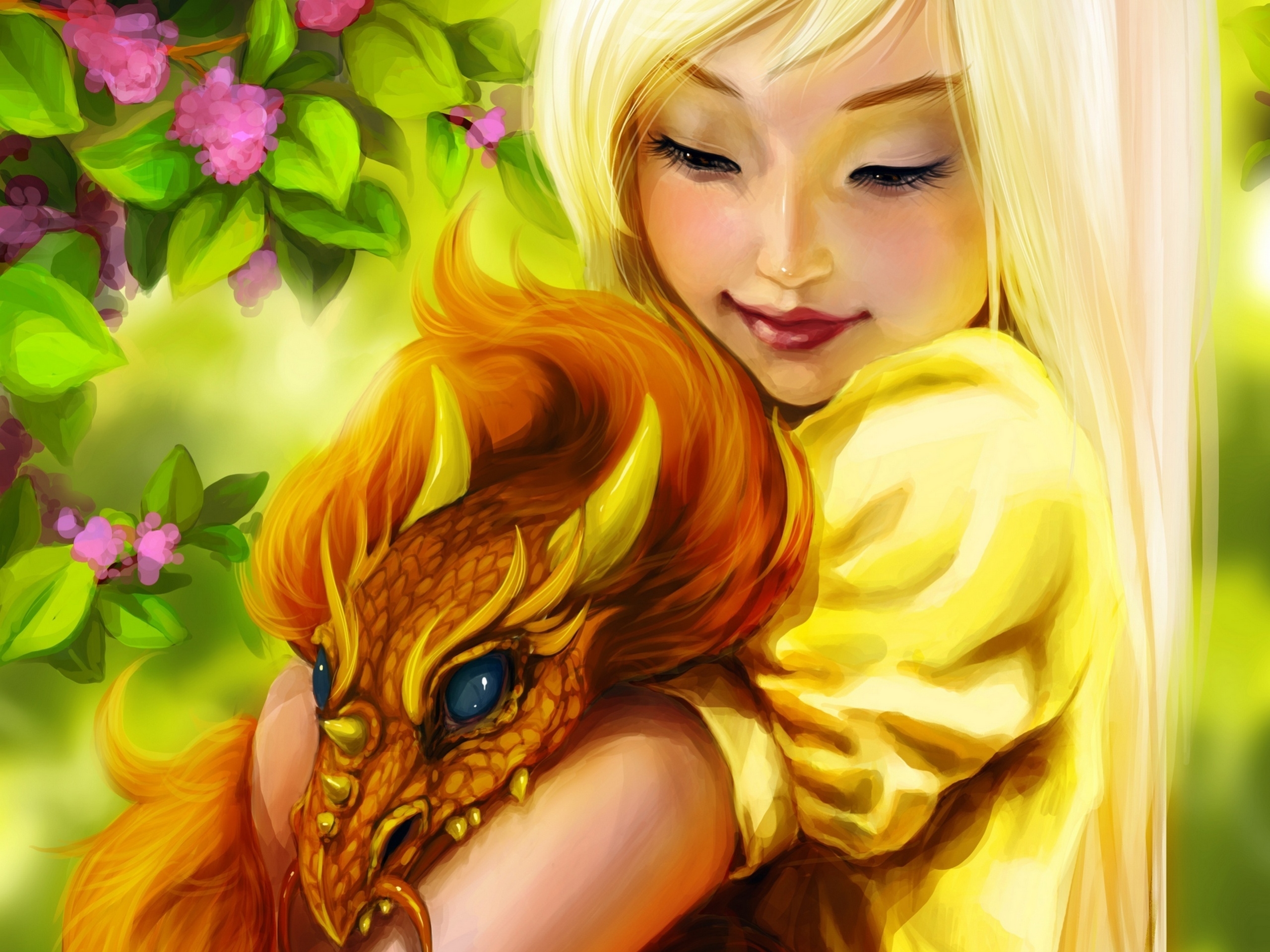 Smartphone Background art, girl, dragon