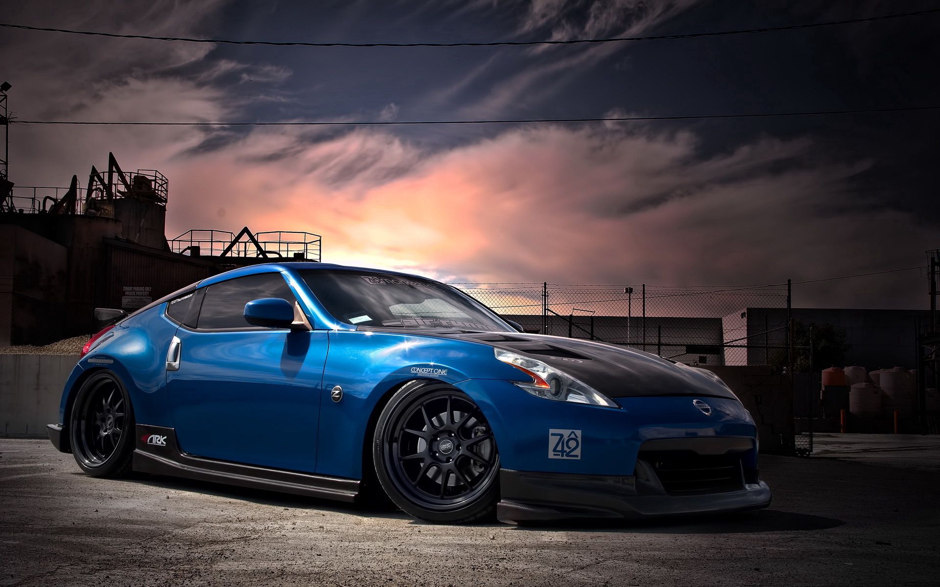 tuning, nissan, cars, blue, side view, 370z HD wallpaper